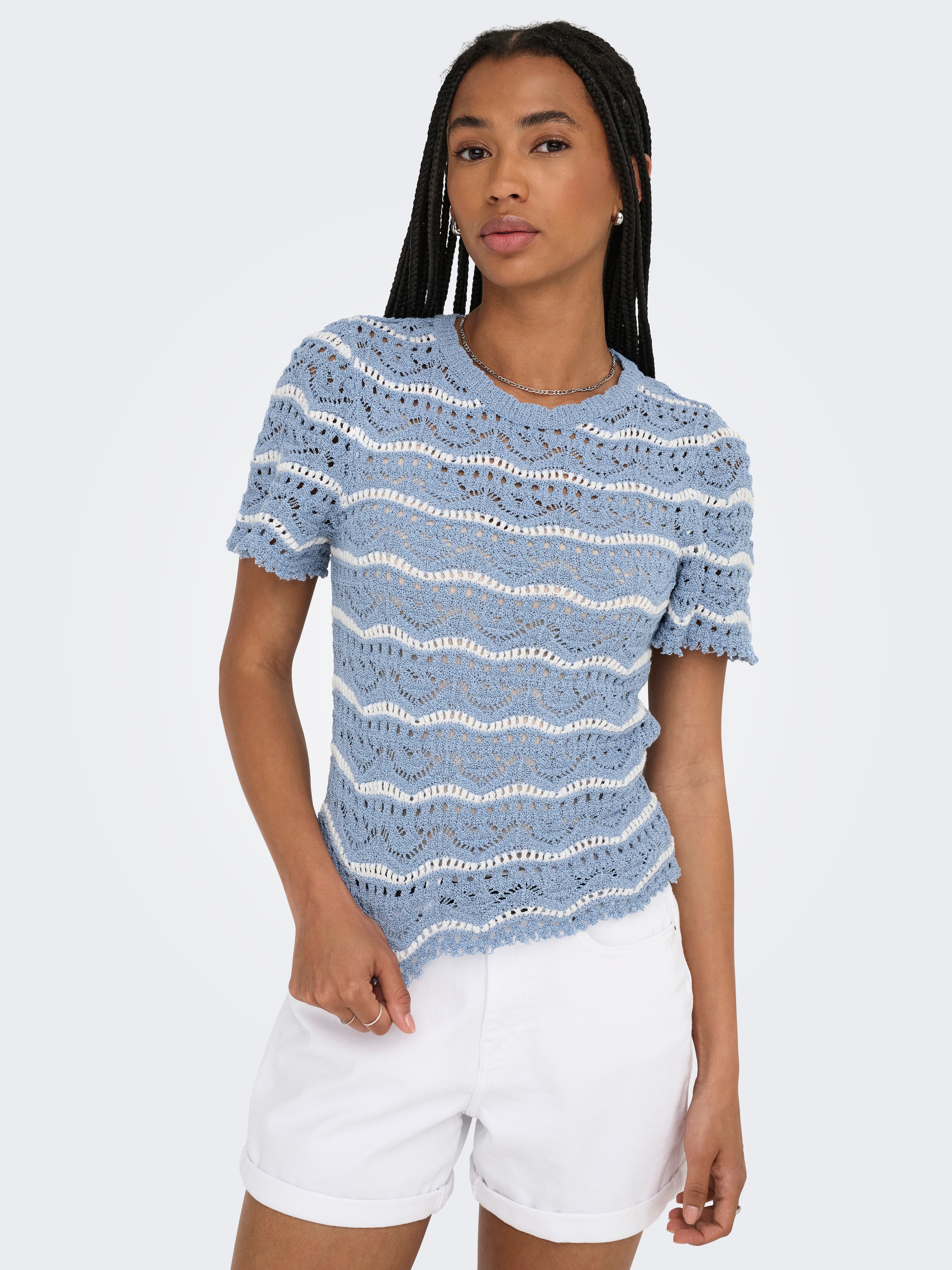 ONLY Kurzarmpullover »ONLANNASOFIA LIFE SS STRIPE O-NECK KNT«