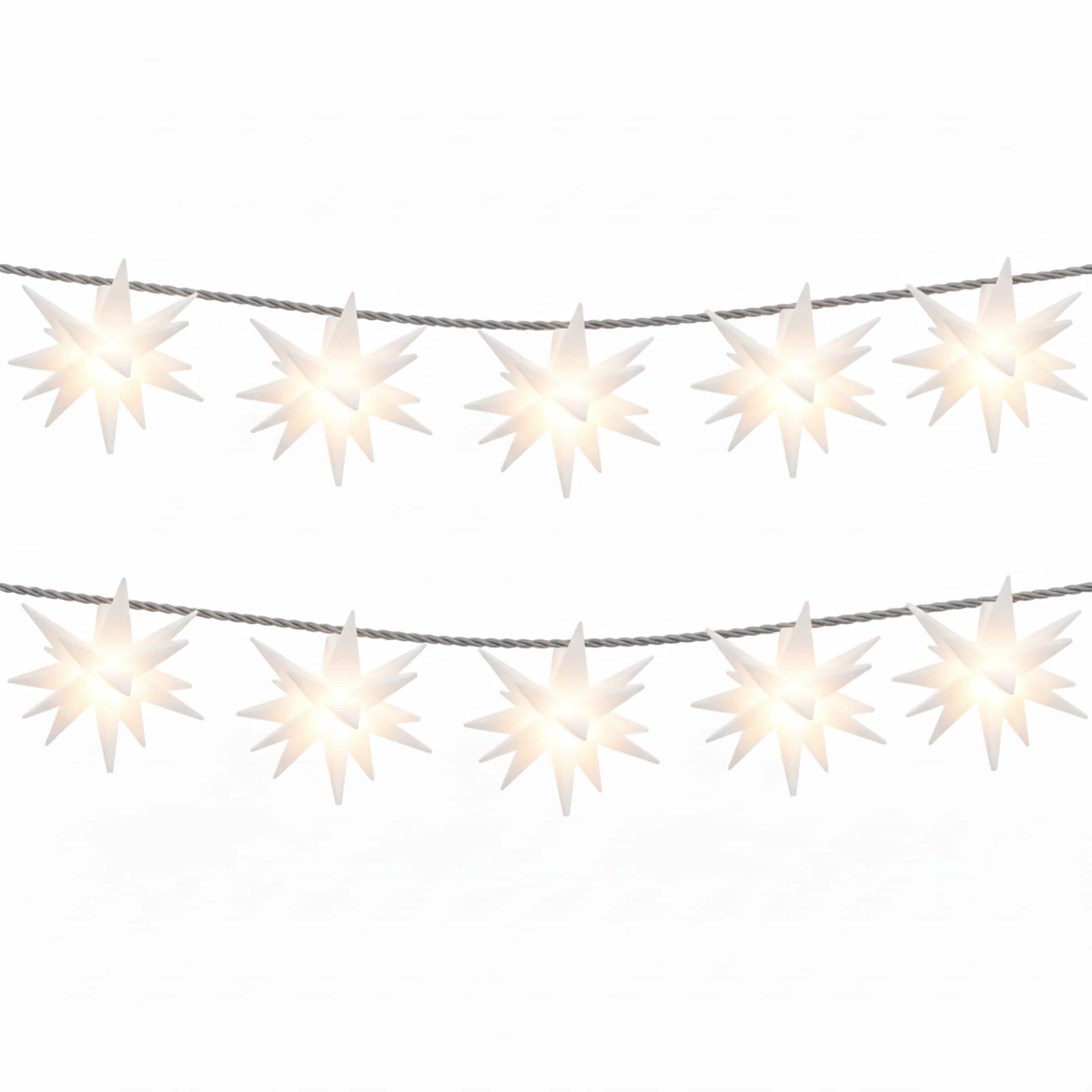 OTTO home LED-Lichterkette »10er 3D-Sterne, Timer, Länge 4,5m, Rot, Weiß oder Gelb, Indoor Outdoor« 10 Stk.-flammig mit Zeitschaltuhr, 4,5 m beleuchtet & 3 m Zuleitung, innen, außen