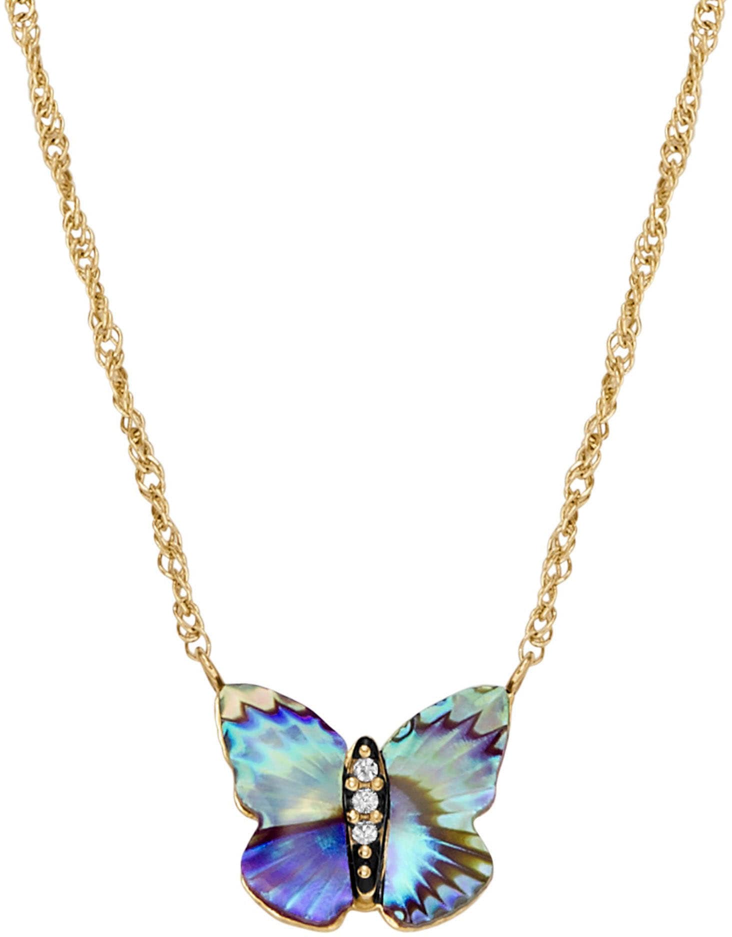 Fossil Kette mit Anhänger »Schmuck Geschenk Edelstahl Halskette Sutton Schmetterling, JF04812710«, mit Glasstein - mit Abalone-Perlmutt