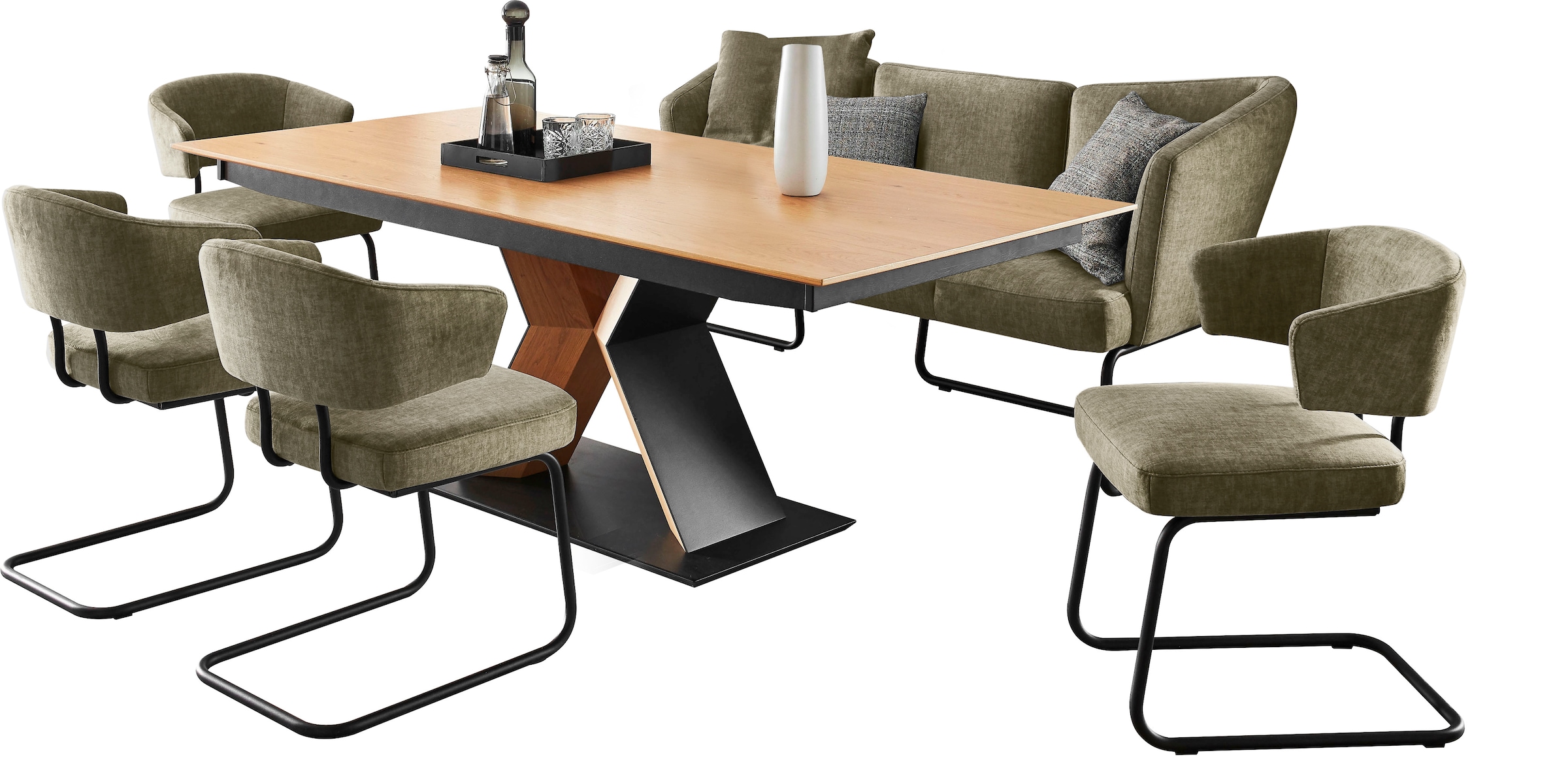 K+W Komfort & Wohnen Essgruppe »Mikkado Tube«, (6 tlg.), 4 Freischwinger und ein Funktionsesstisch