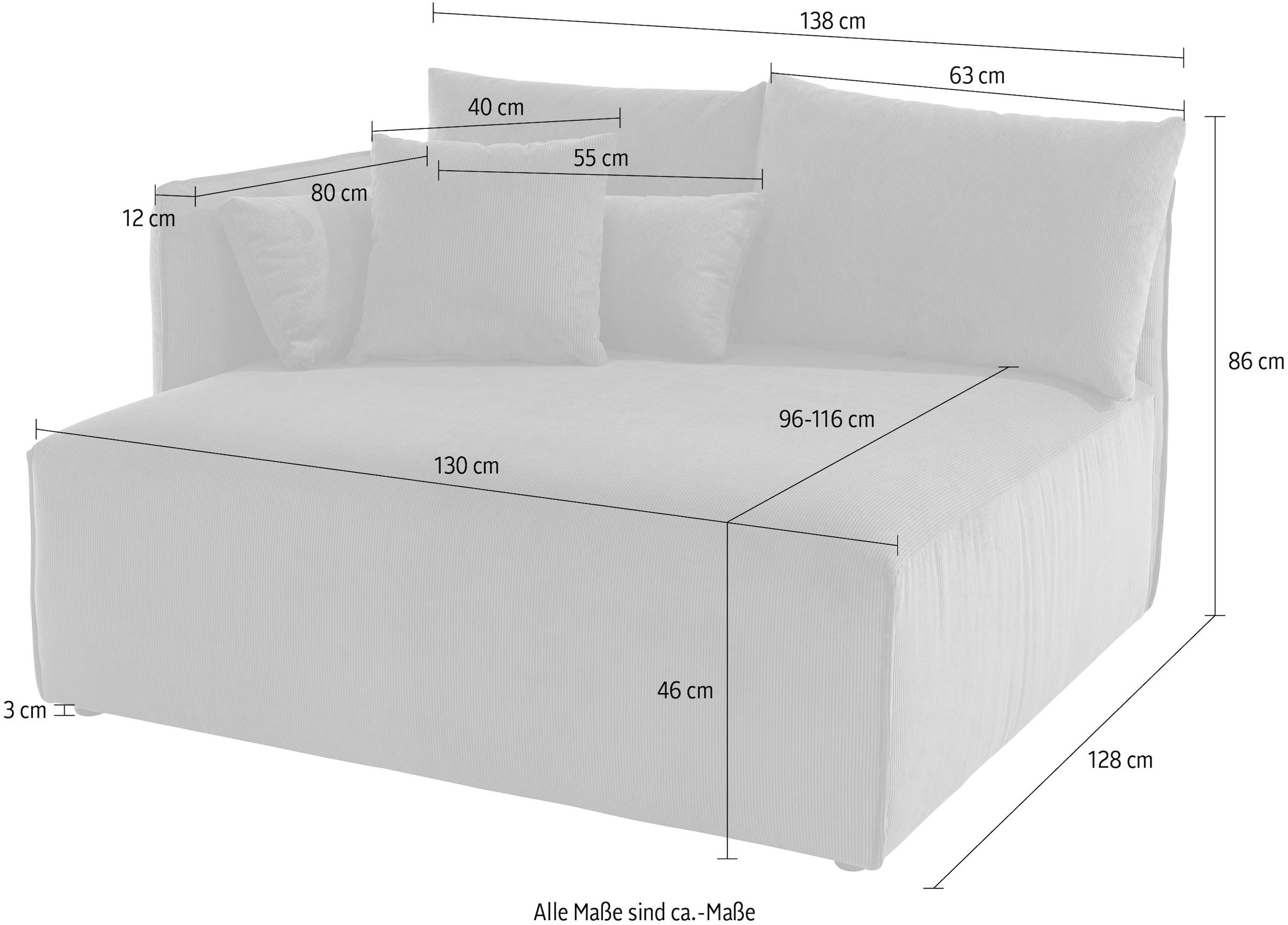 andas Ottomane »Nöre«, kurzes Lounge-Modul - zum Zusammenstellen, Breite 138 cm, Tiefe 128 cm