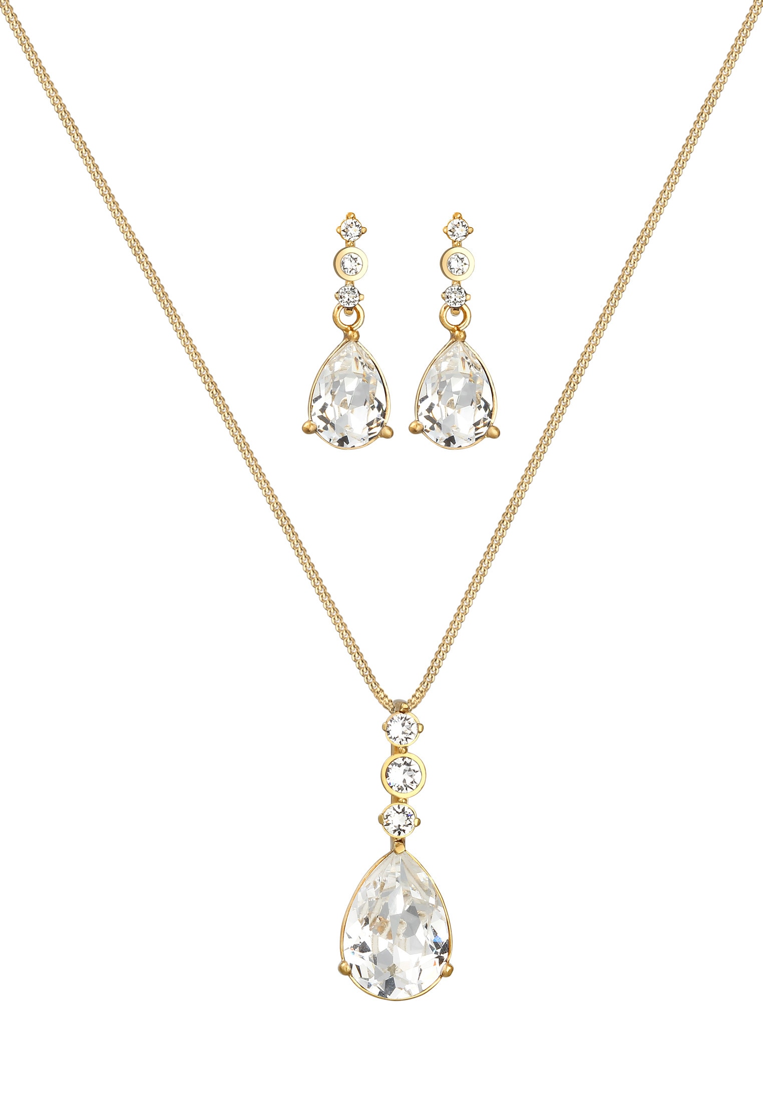 Elli Premium Ohrring und Ketten Set »Schmuckset Set Tropfen Kristalle 925 Silber«