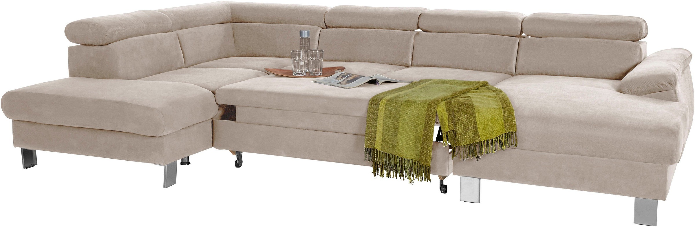 COTTA Polstergarnitur »Komaris«, (Set), Set: bestehend aus Wohnlandschaft und Hocker, Kopfteilverstellung