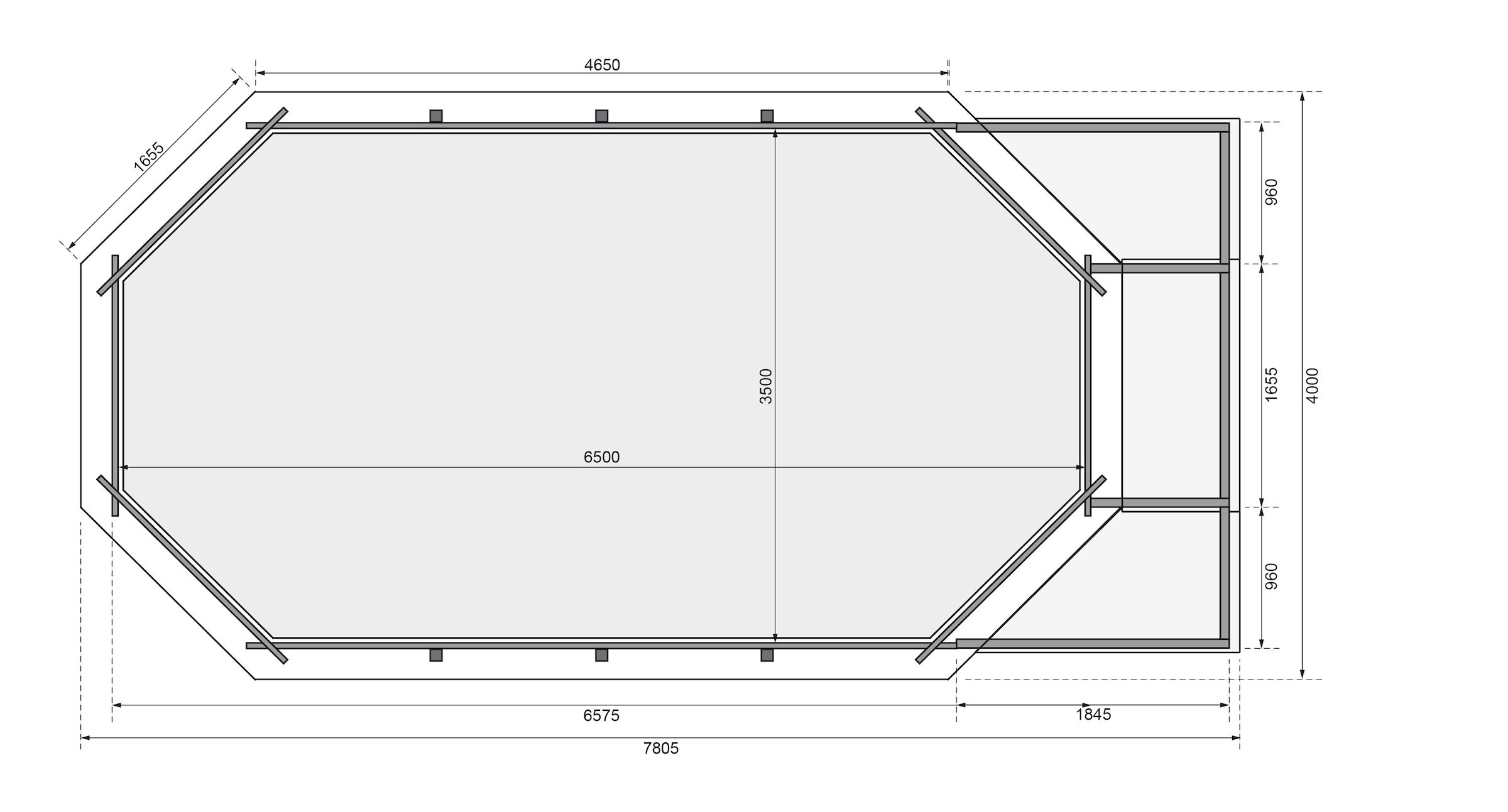 Karibu Achteckpool »SEVILLA Set D«, BxLxH: 780x400x124 cm, mit Terasse und 2 kleinen Sonnenterrassen