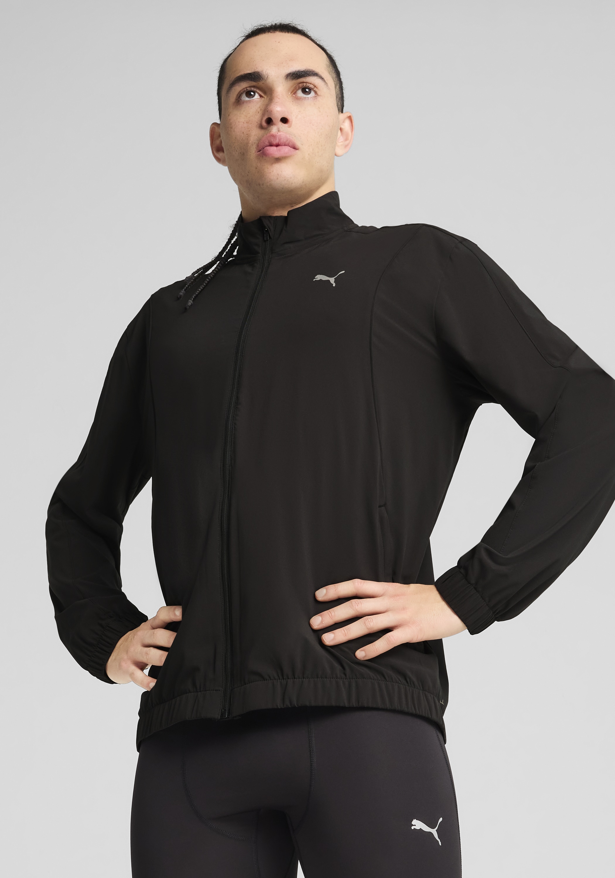 PUMA Trainingsjacke »RUN VELOCITY WOVEN JACKET« ohne Kapuze mit Nahttaschen, mit Reißverschluss und Schutzleiste