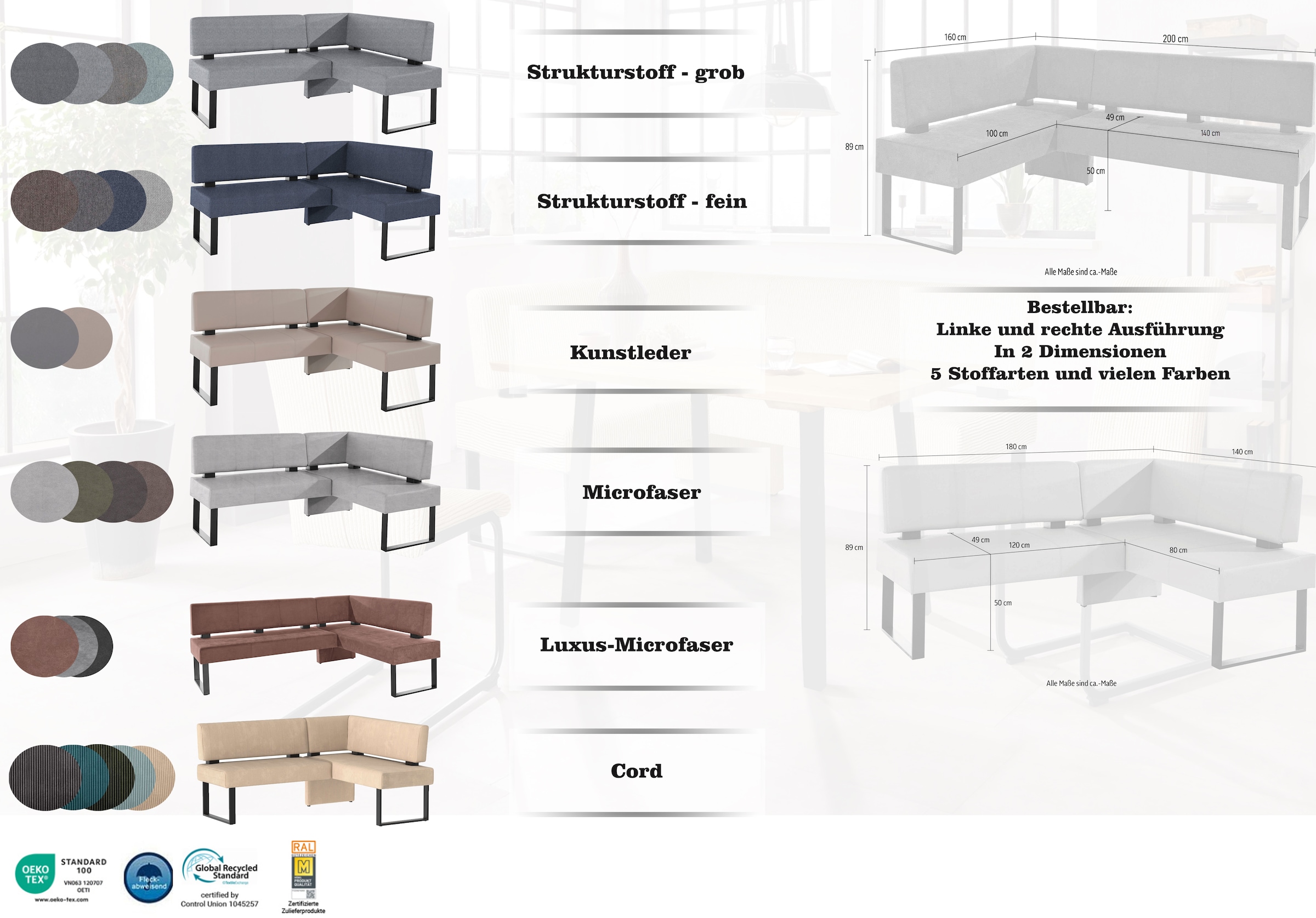 Home affaire Eckbank »Oliver mit Metallgestell, Küchenbank«, verschiedene Bezüge Cord Esszimmerbank