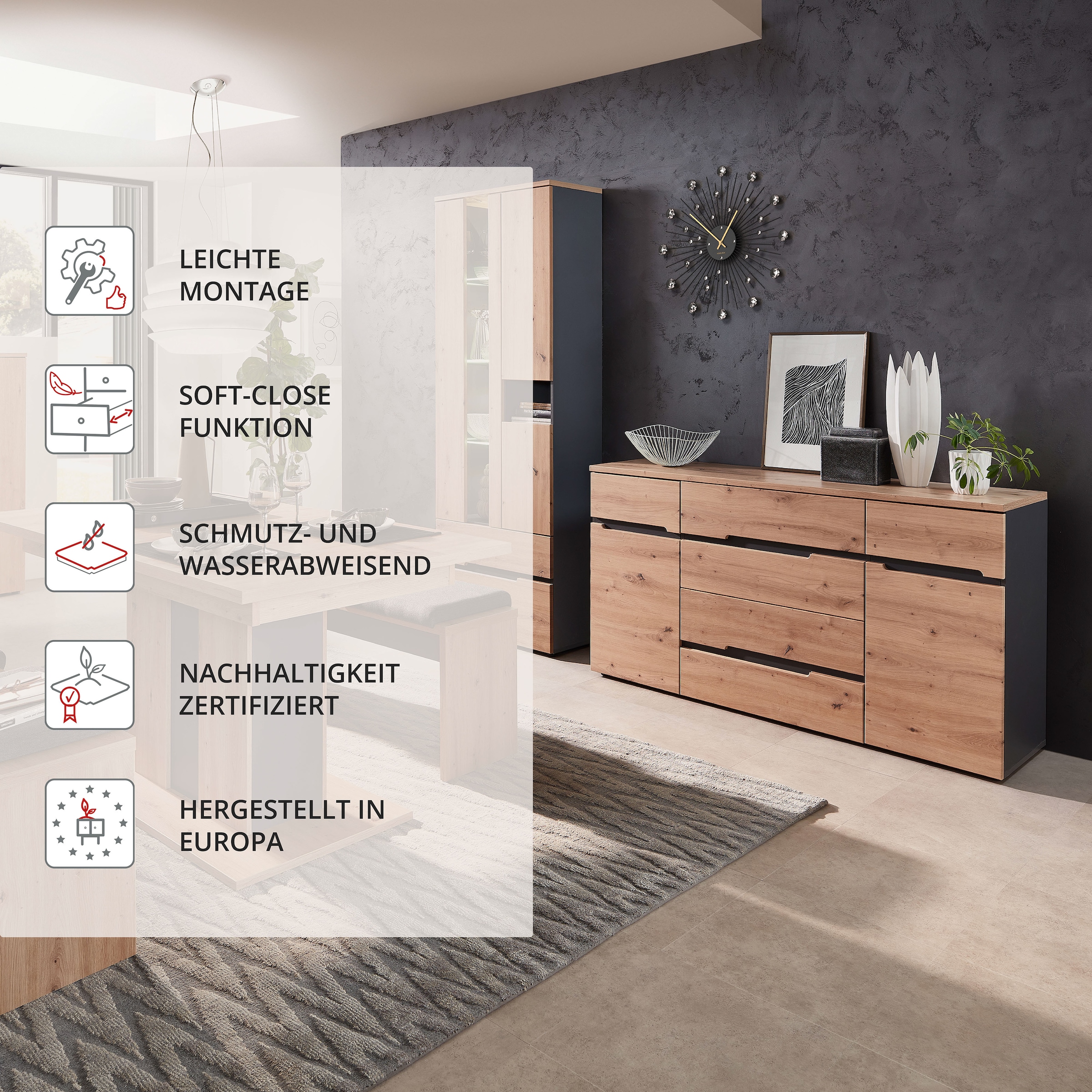 Innostyle Sideboard »MEMPHIS, TOPSELLER!«, (Sideboard, Wohnzimmerschrank), leichte Montage, viel Stauraum