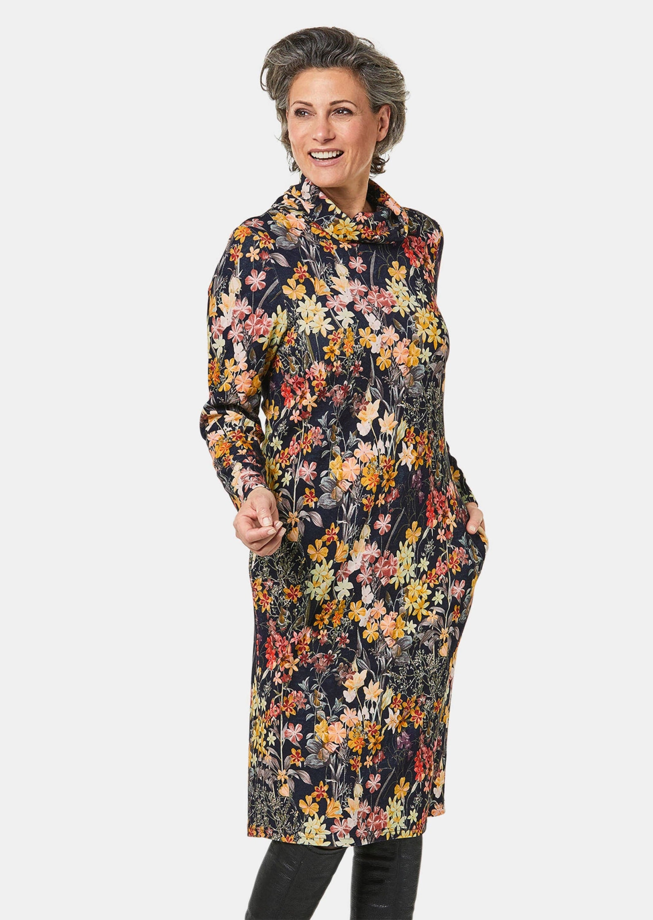 GOLDNER Druckkleid »Druckkleid mit halsfernem Rollkragen«