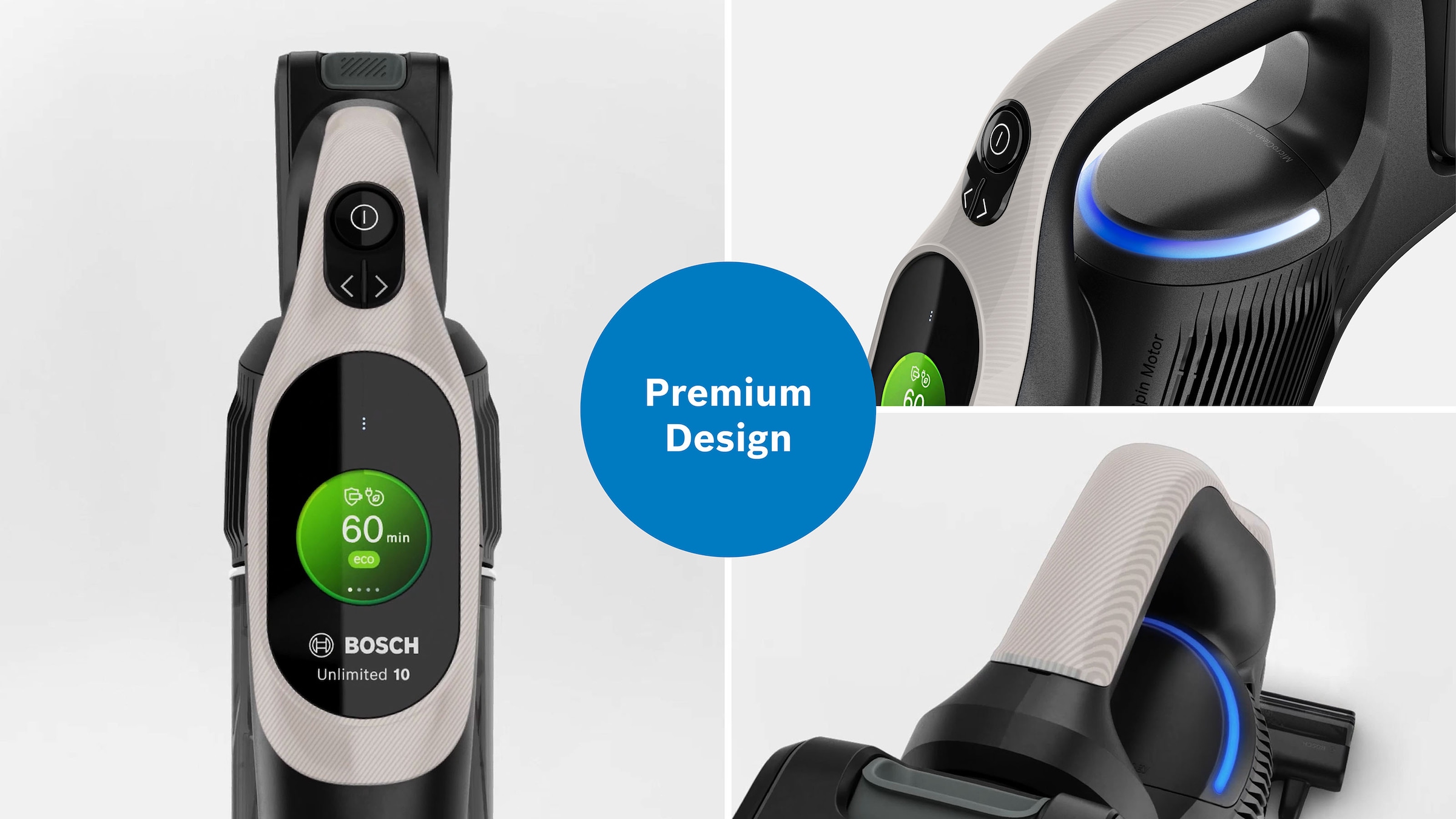 BOSCH Akku-Stielstaubsauger »Unlimited 10 BKS1051GQC, MicroClean™ Technology, Display, Knickrohr« HEPA-Filtersystem, 10 Jahre Motorgarantie, Schnellladegerät, grau