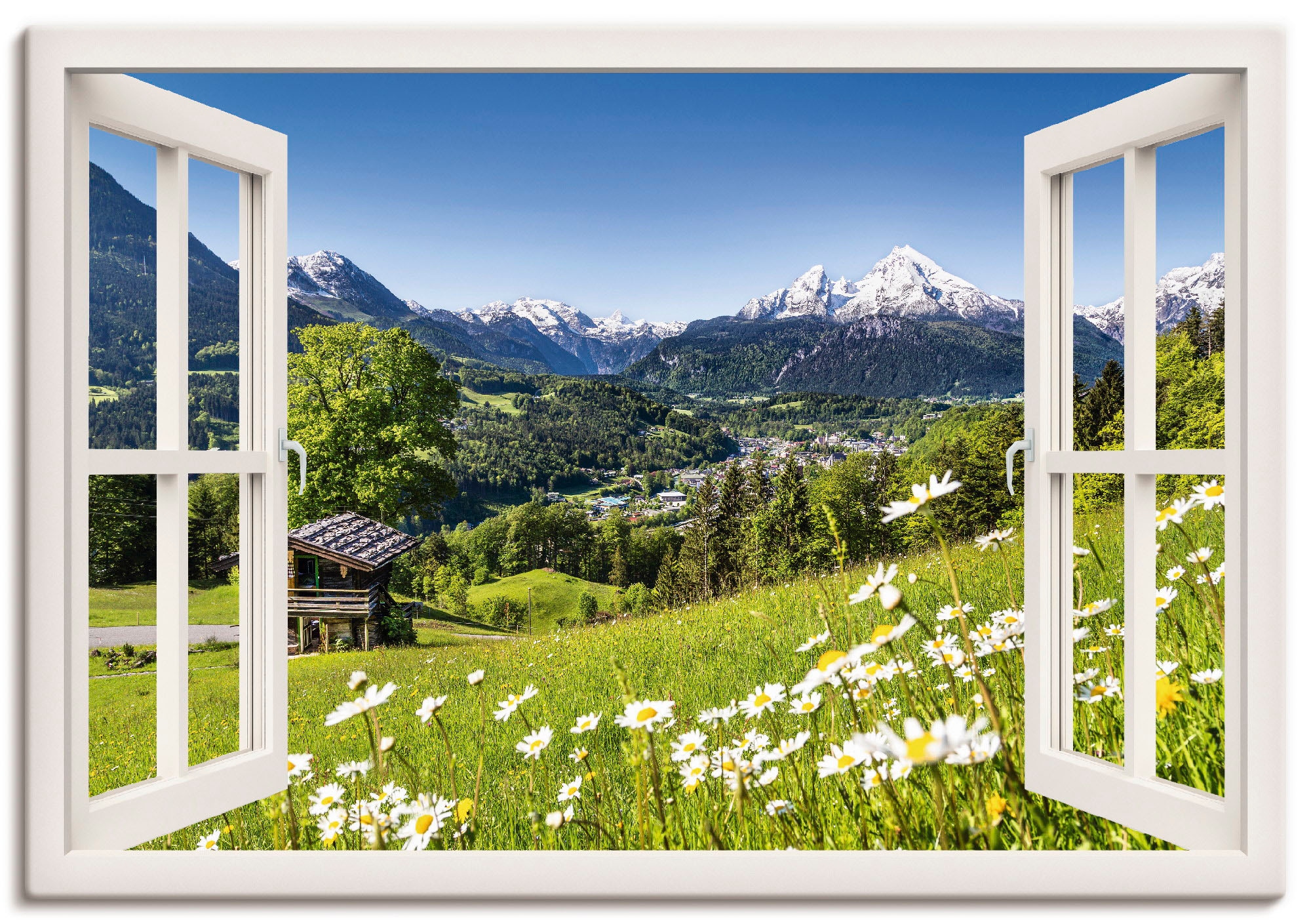 Alpen«, Leinwandbild, (1 in auf Artland Poster Alubild, Wandaufkleber versch. »Fensterblick als St.), Berge, Rechnung bestellen Wandbild oder Bayerischen Größen