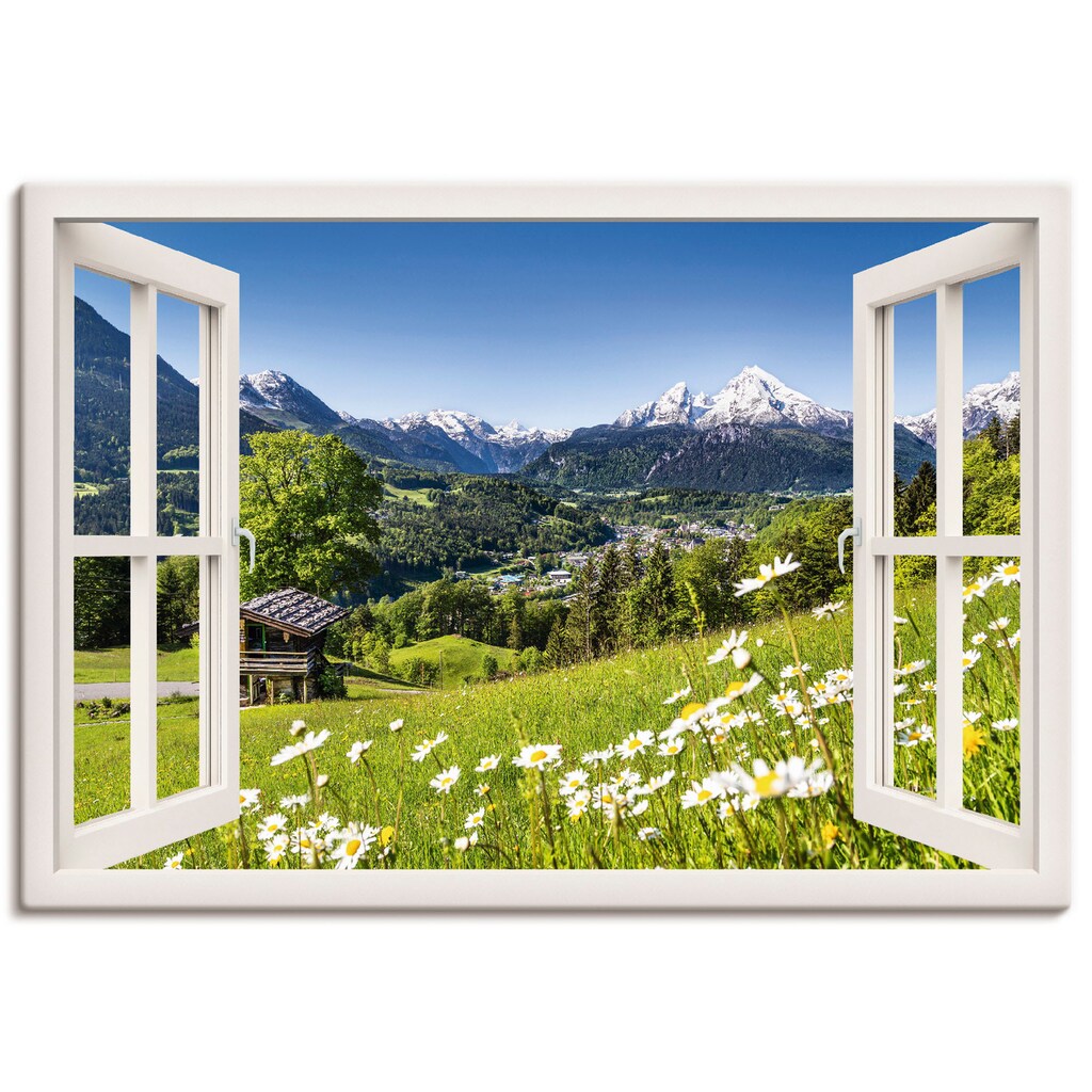 Artland Wandbild »Fensterblick Bayerischen Alpen«, Berge, (1 St.), als Alubild, Leinwandbild, Wandaufkleber oder Poster in versch. Größen