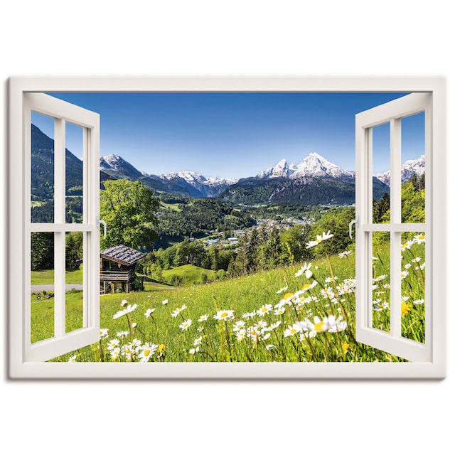 Artland Wandbild »Fensterblick Bayerischen Alpen«, Berge, (1 St.), als  Alubild, Leinwandbild, Wandaufkleber oder Poster in versch. Größen auf  Rechnung bestellen