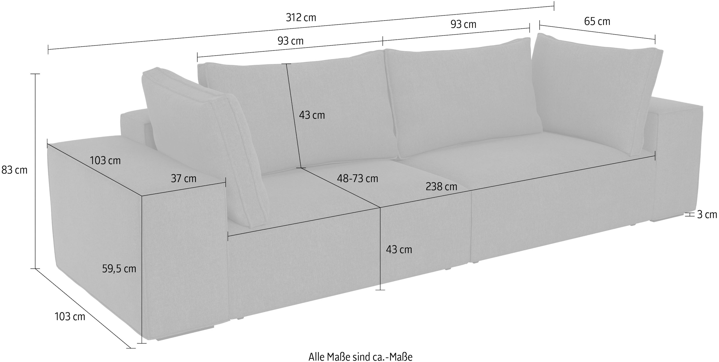 Trends by HG Big-Sofa »Conor XXL, B: 312cm, Liegefläche: 138x 238cm, in Cord und Velours« mit Schlaffunktion und Bettkasten