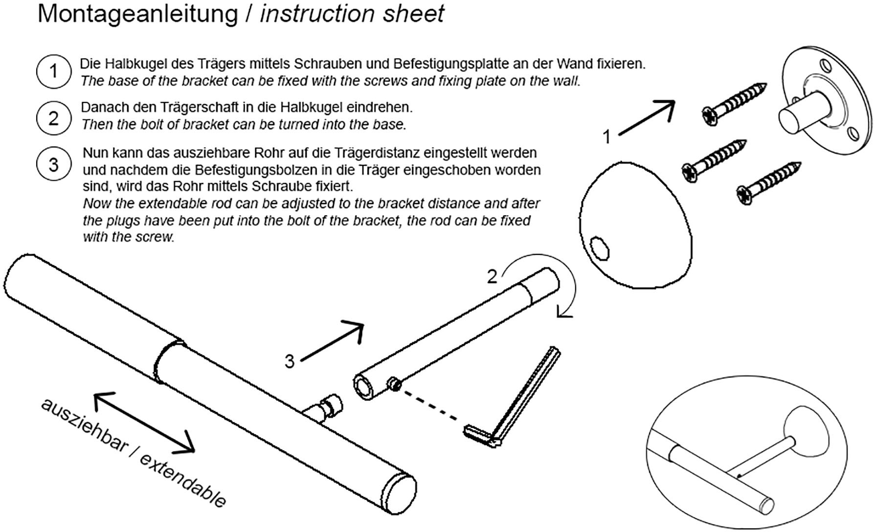 indeko Gardinenstange »Albany« Ø 20 mm 1 läufig-läufig ausziehbar stufenlos verstellbare Teleskopstange