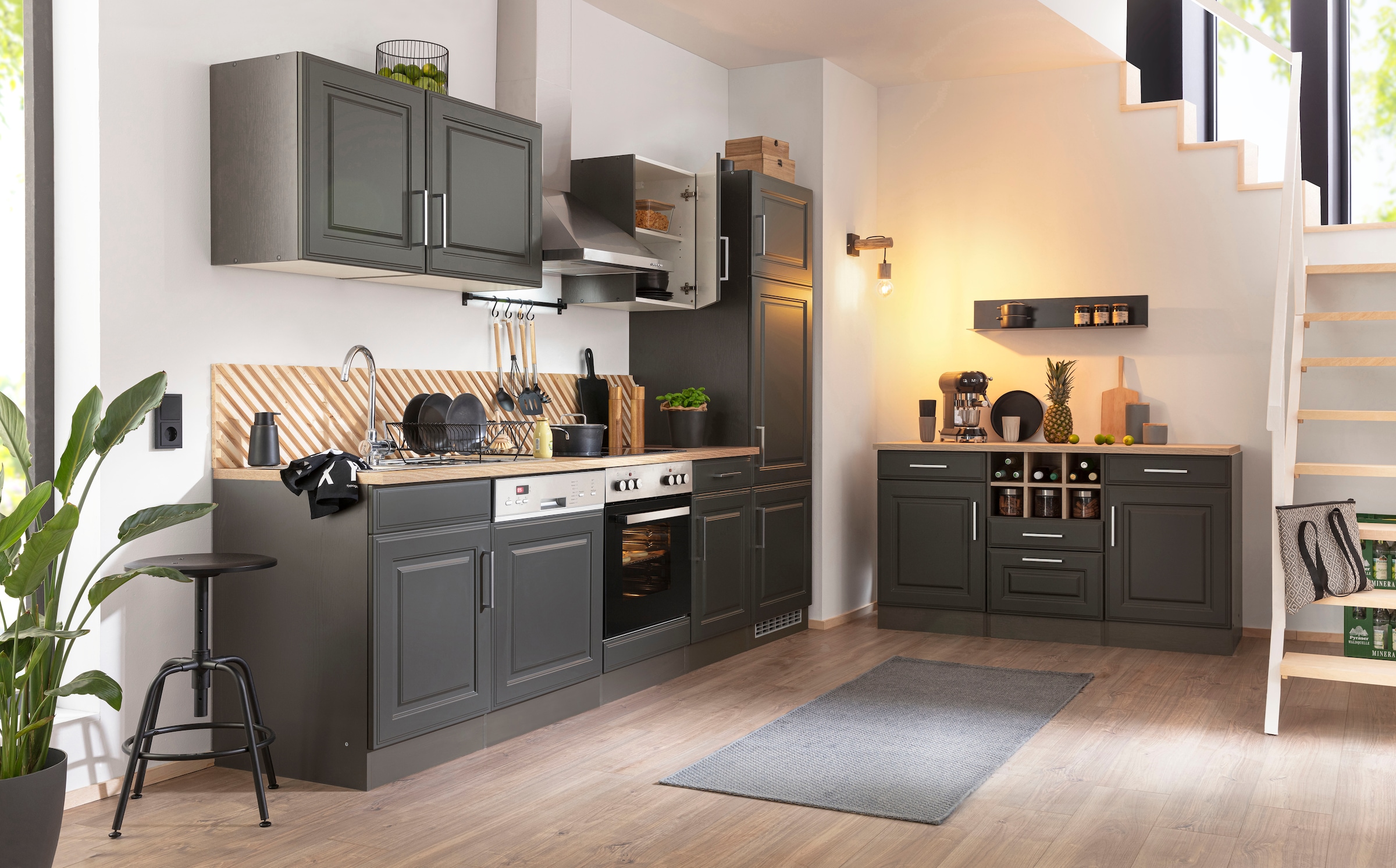 KOCHSTATION Küchenzeile »KS-Stockholm«, Breite 280 cm, mit hochwertigen MDF Fronten im Landhaus-Stil