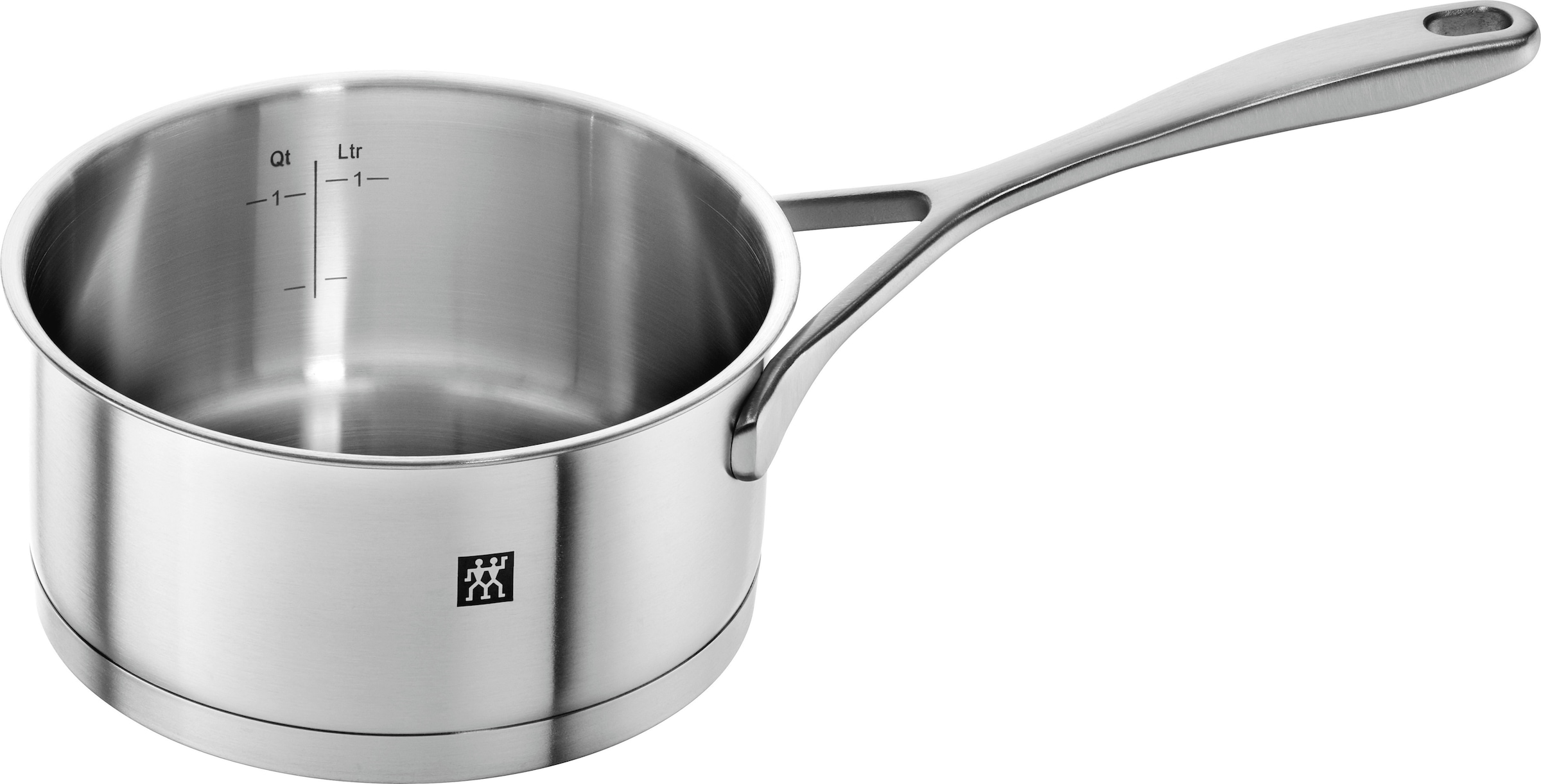 Zwilling Topf-Set »Essence«, Edelstahl 18/10, (Set, 9 tlg., je 1 Kochtopf Ø 16/20/24 cm, 1 Bratentopf Ø 20 cm, 1 Stieltopf Ø 16 cm), Sandwichboden sehr gute Wärmeverteilung Füllskala Edelstahlgussgriffe