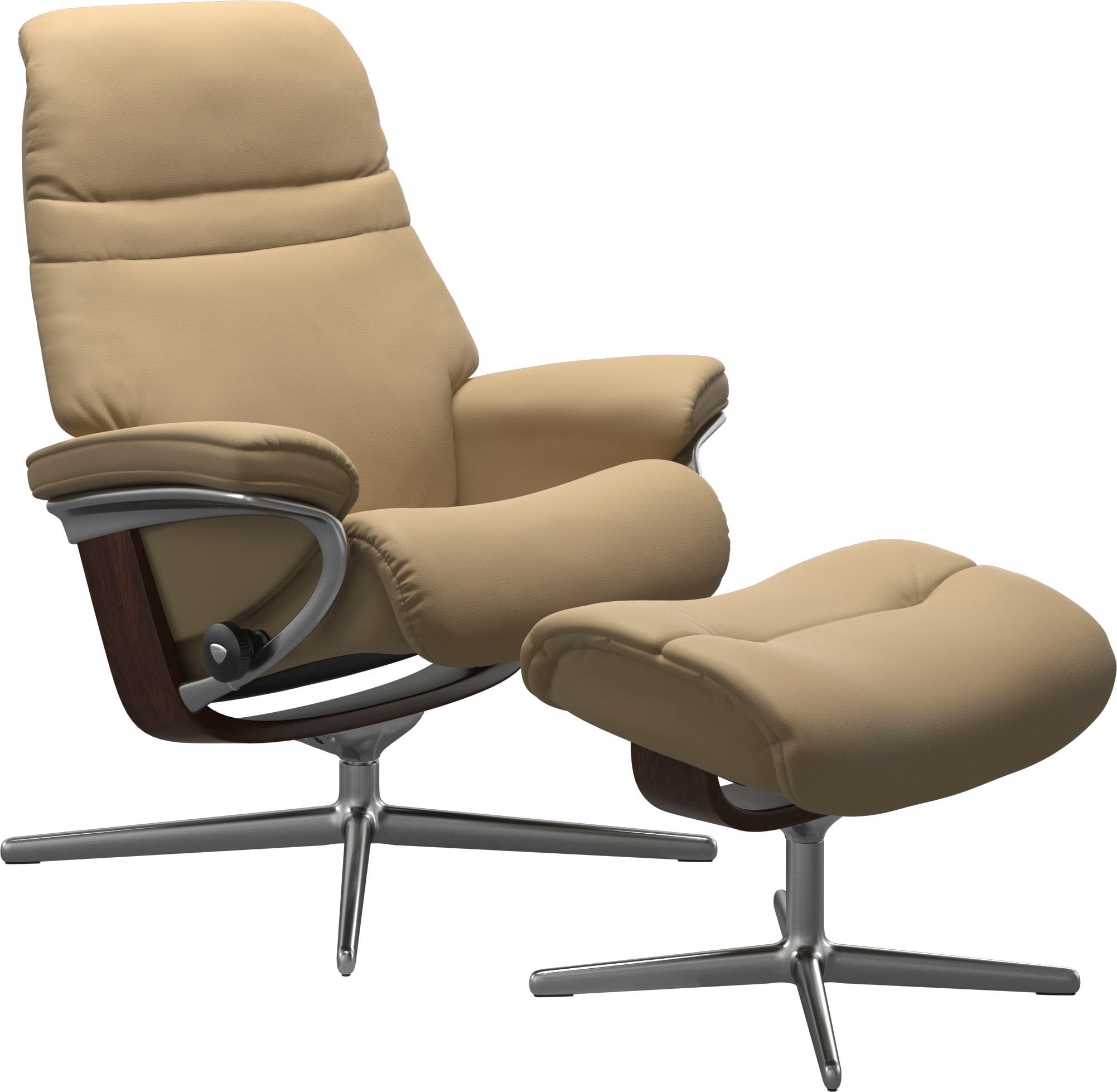 Stressless® Relaxsessel »Sunrise« Set, Relaxsessel mit Hocker,  mit Hocker, mit Cross Base, Größe S, M & L, Holzakzent Braun