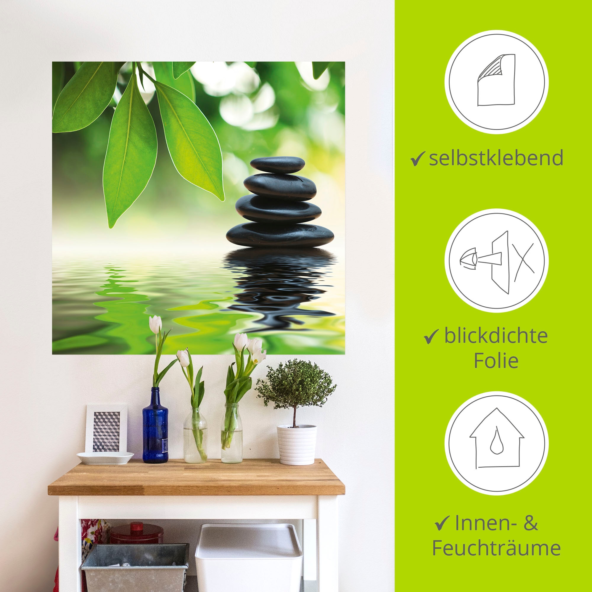 Artland Wandbild »Zen Steinpyramide auf Wasseroberfläche«, Zen, (1 St.), als Leinwandbild, Poster, Wandaufkleber in verschied. Größen
