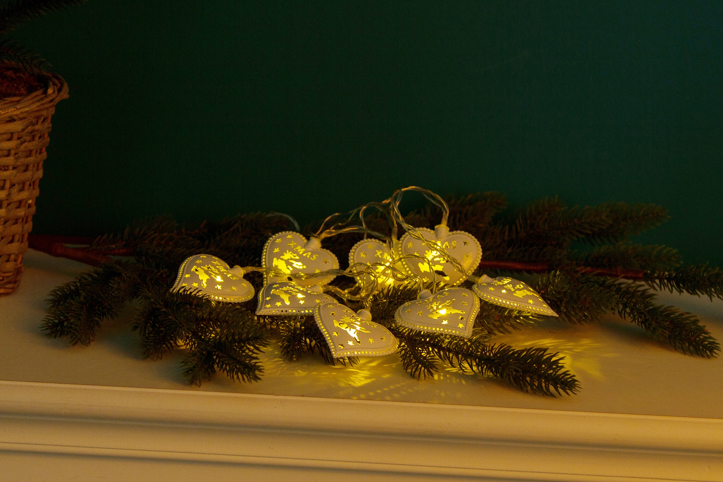 Myflair Möbel & Accessoires Dekoobjekt »Weihnachtsdeko mit 10 LEDs«, LED-Lichterkette mit Herzen und Rentiermotiv, Länge ca. 180 cm