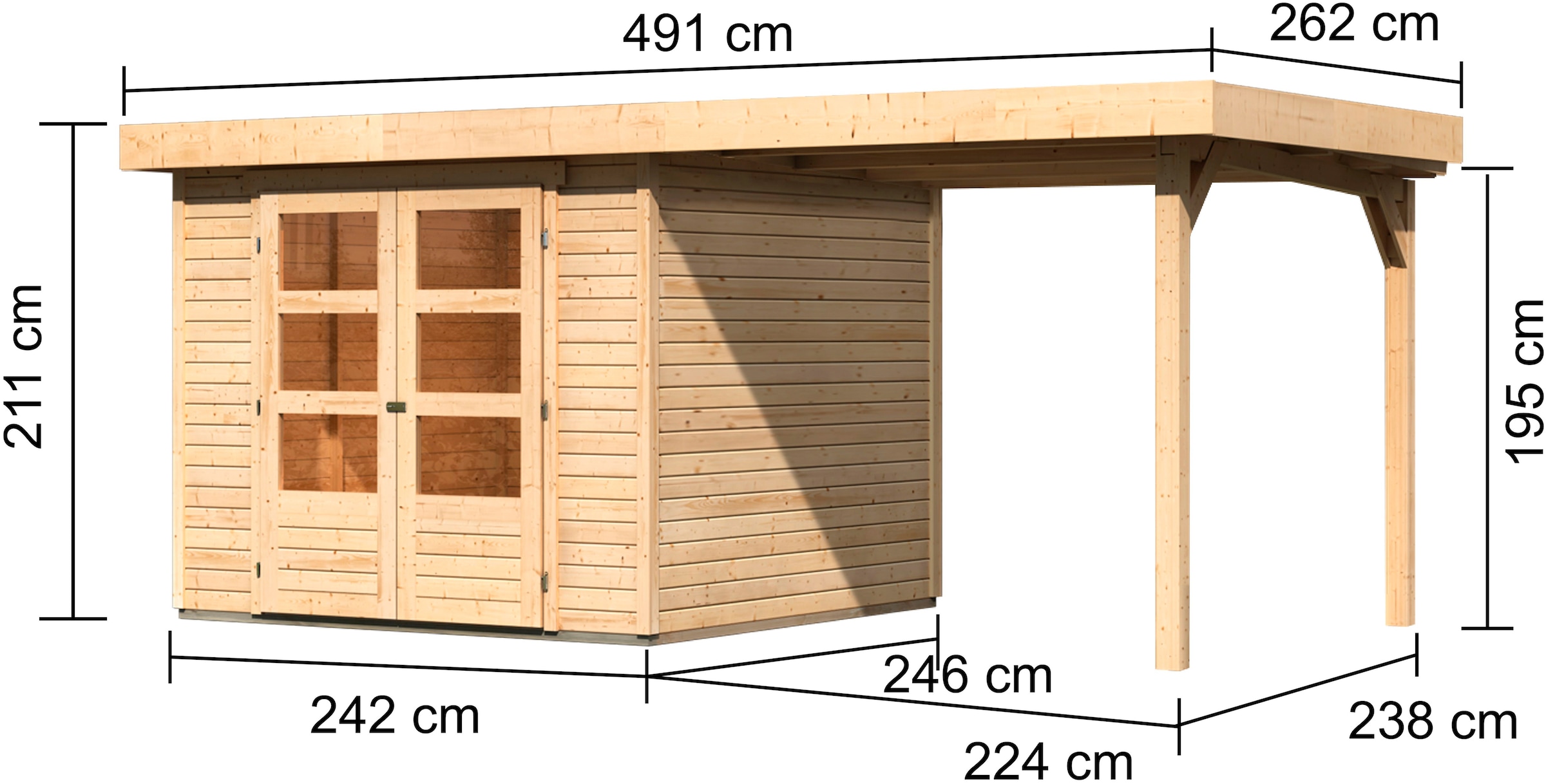 Karibu Gartenhaus »Arnis 3,5« mit Anbaudach 2,40 cm Breite