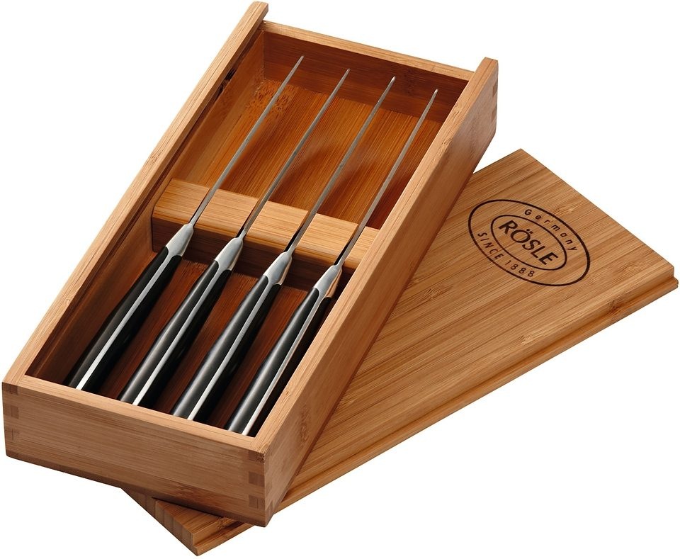 RÖSLE Steakmesser 4 Steakmesser mit Klinge aus Klingenspezialstahl, inkl. Holzbox
