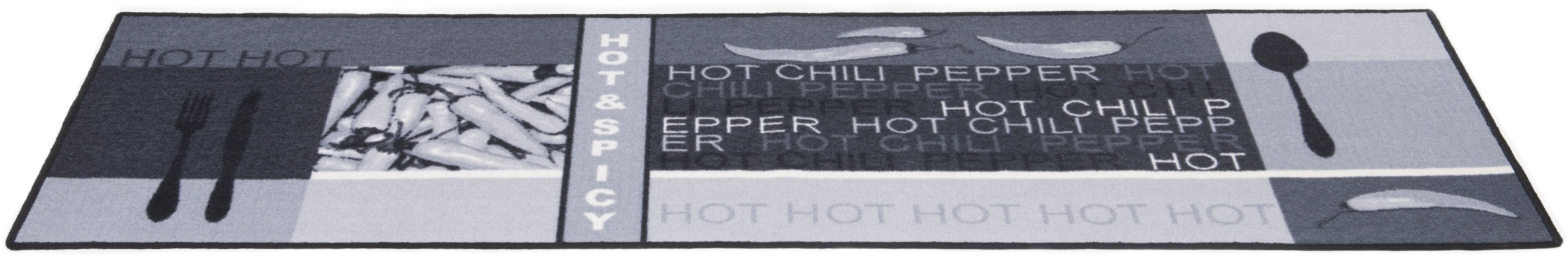 mit Motiv »Hot Andiamo Küchenläufer Pepper«, Schriftzug, waschbar rechteckig, Peperoni/Chili, Küche,