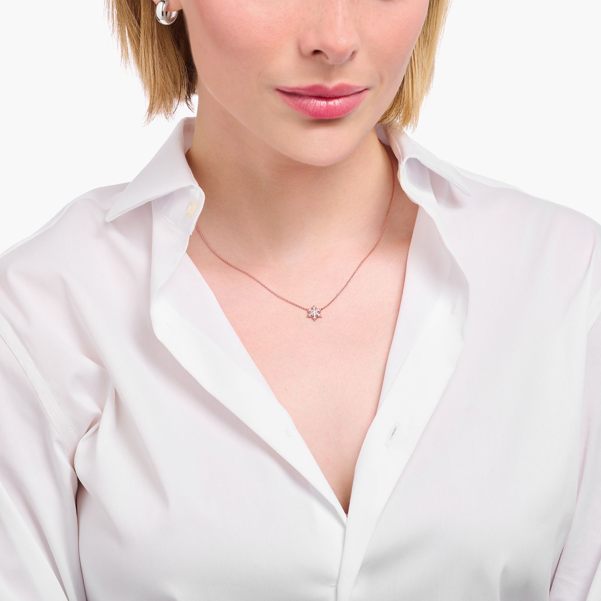 THOMAS SABO Kette mit Anhänger »Schmuck Silber 925 Anhänger Schneeflocke, KE2286-051, KE2286-416«, mit Zirkonia (synth.)