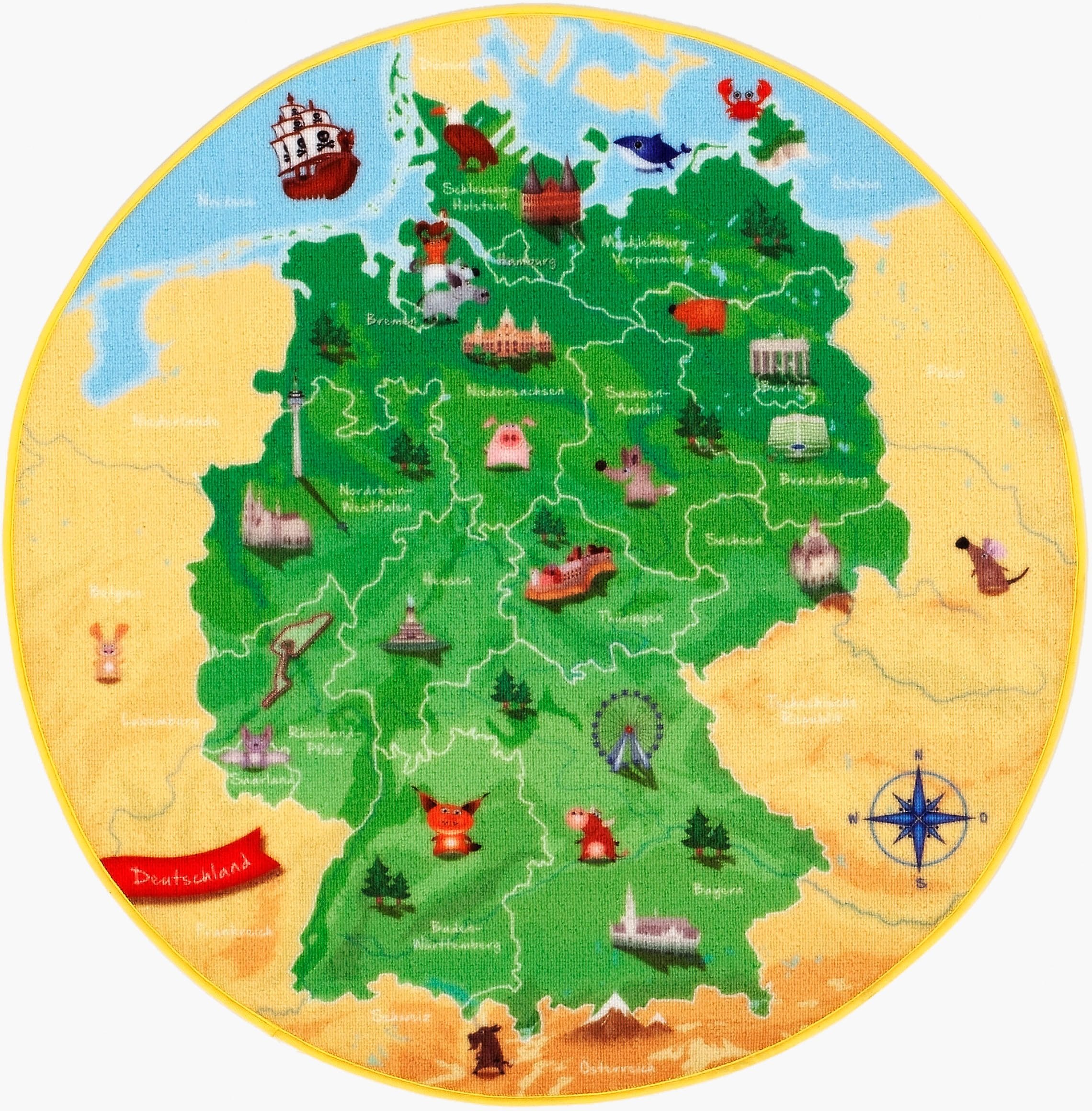 Böing Carpet Kinderteppich »DeutschlandKarte DE-1«, rund, Spielteppich, Motiv Deutschlandkarte, Kinderzimmer