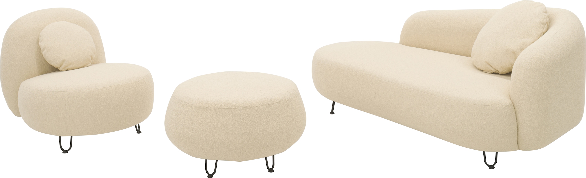 DOMO collection Polstergarnitur »Poika Bezug Fellimitat«, (3 tlg.), Formschönes Outdoor-Highlight, ideal für Balkon, Terrasse, Garten