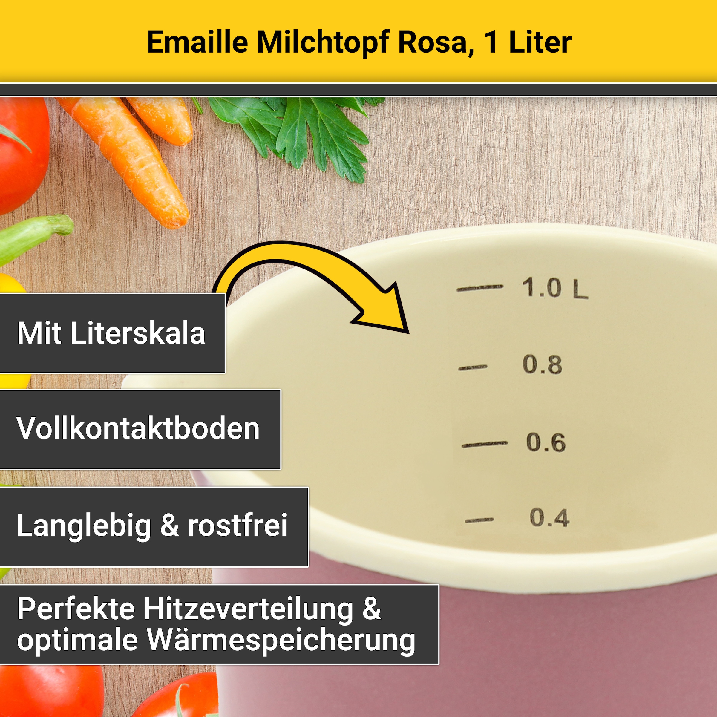 Krüger Milchtopf, Emaille, (1 tlg.), Literskala, 1 Liter, für Induktions-Kochfelder geeignet