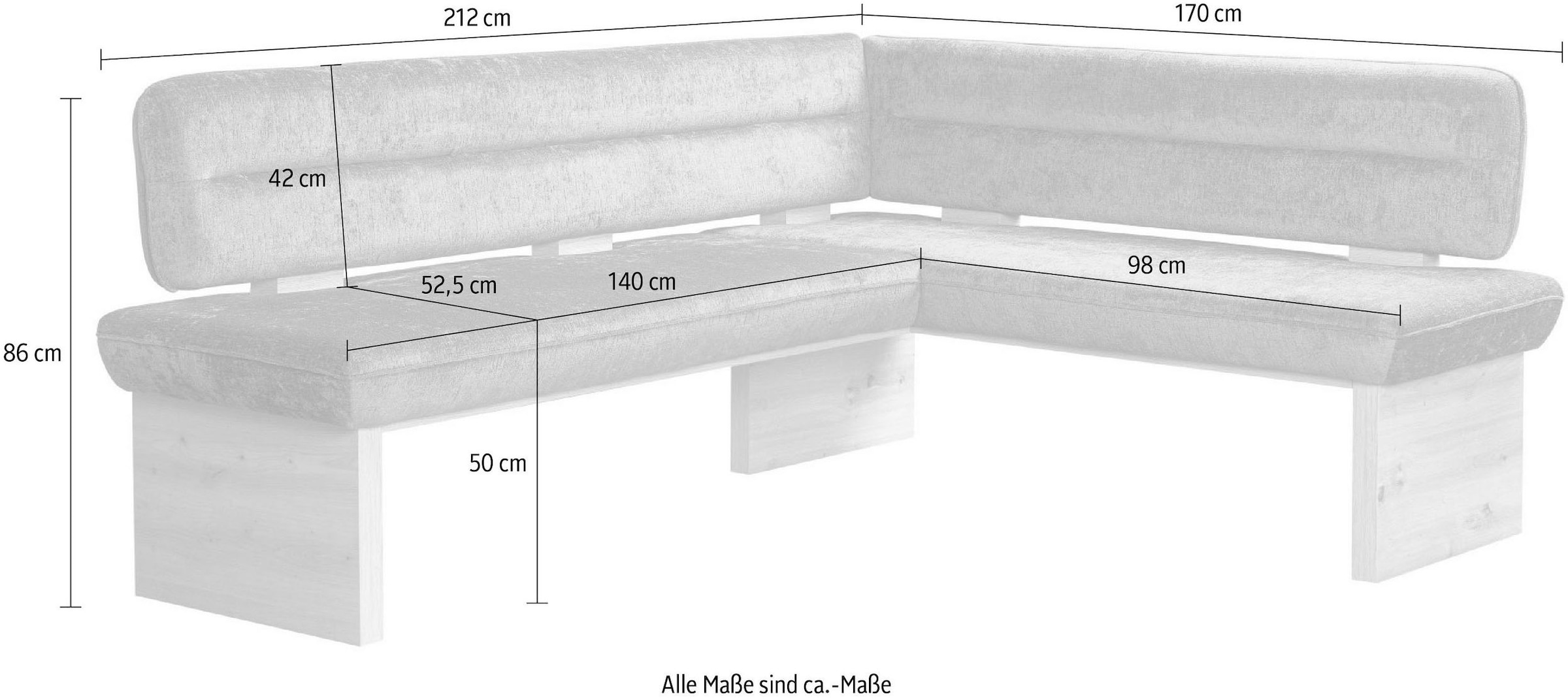 Home affaire Eckbank »Louise Polsterbank, Esszimmerbank, Küchenbank«, mit Nosag Wellenfedern im Sitz für mehr Komfort, Breite 212x170 cm