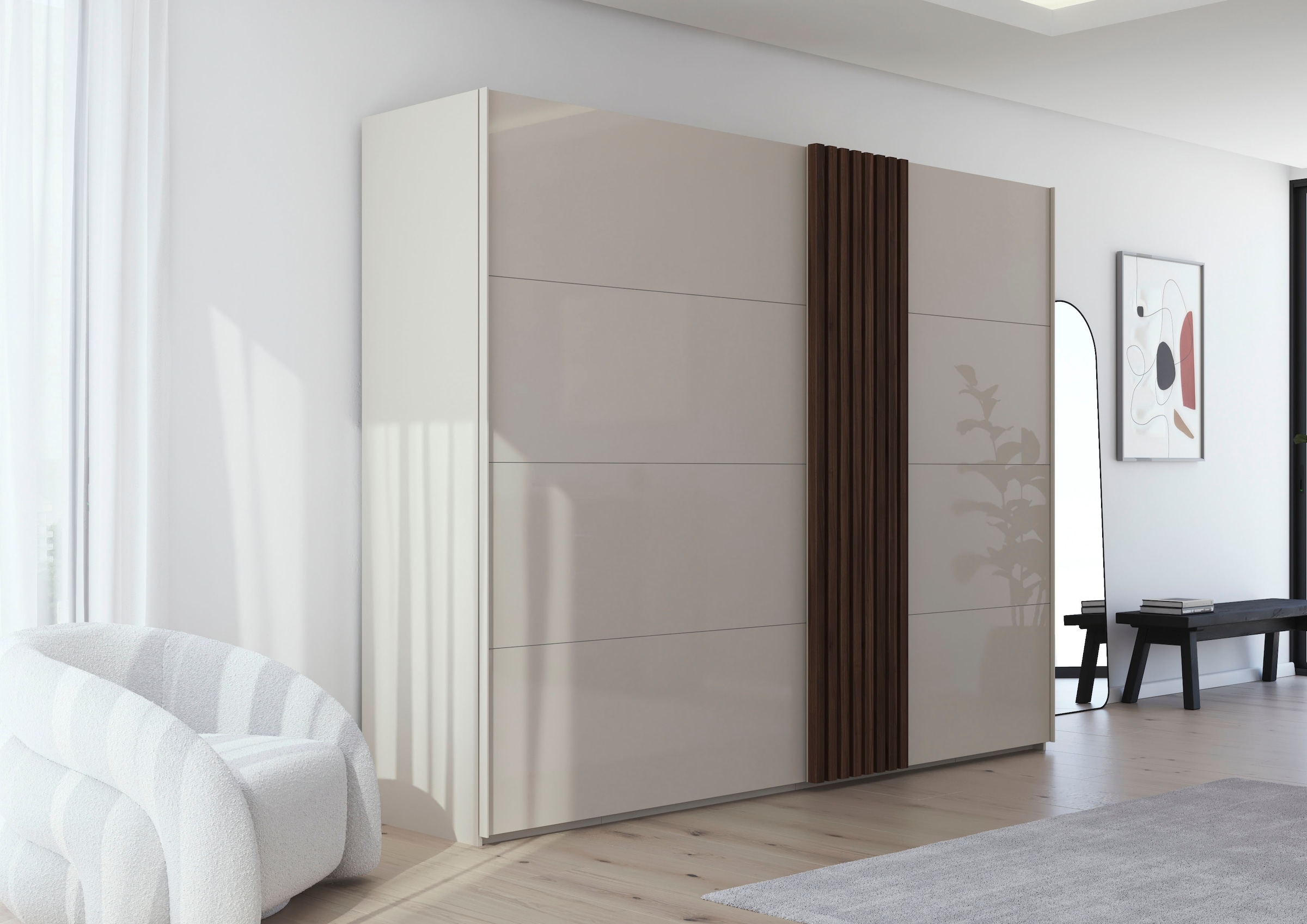 rauch Schwebetürenschrank »Kleiderschrank Schrank Garderobe Wäscheschrank TEGIO«, mit hochwertigen Holzdekoraufleistung und Glasfront MADE IN GERMANY