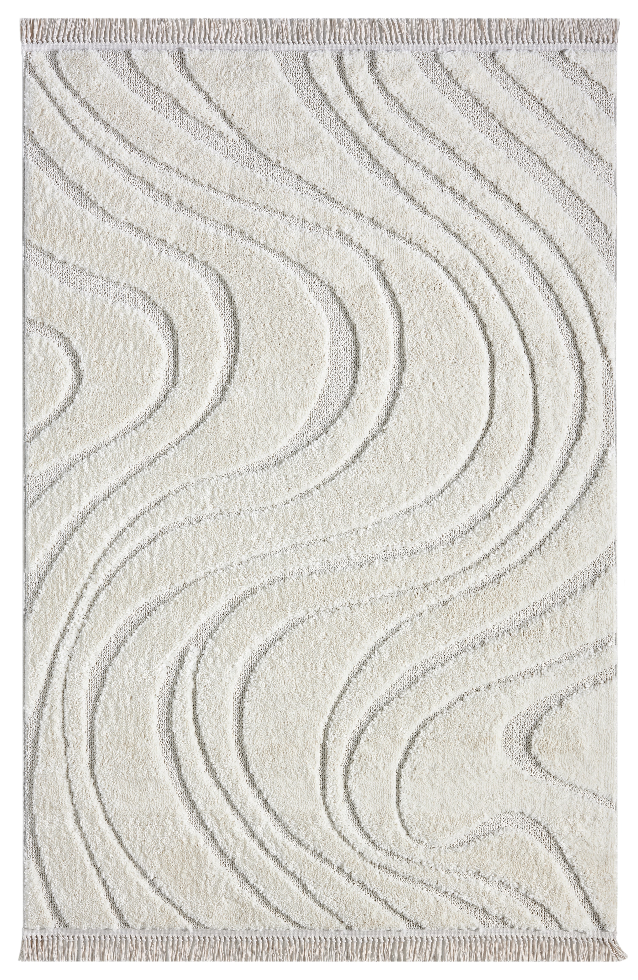 homsy by Ana Johnson Teppich »Waavy mit Fransen, Wellen Design« rechteckig 20 mm Höhe Boho, 3D Optik, Scandi, Hoch-Tief, Wohnzimmer, Schlafzimmer