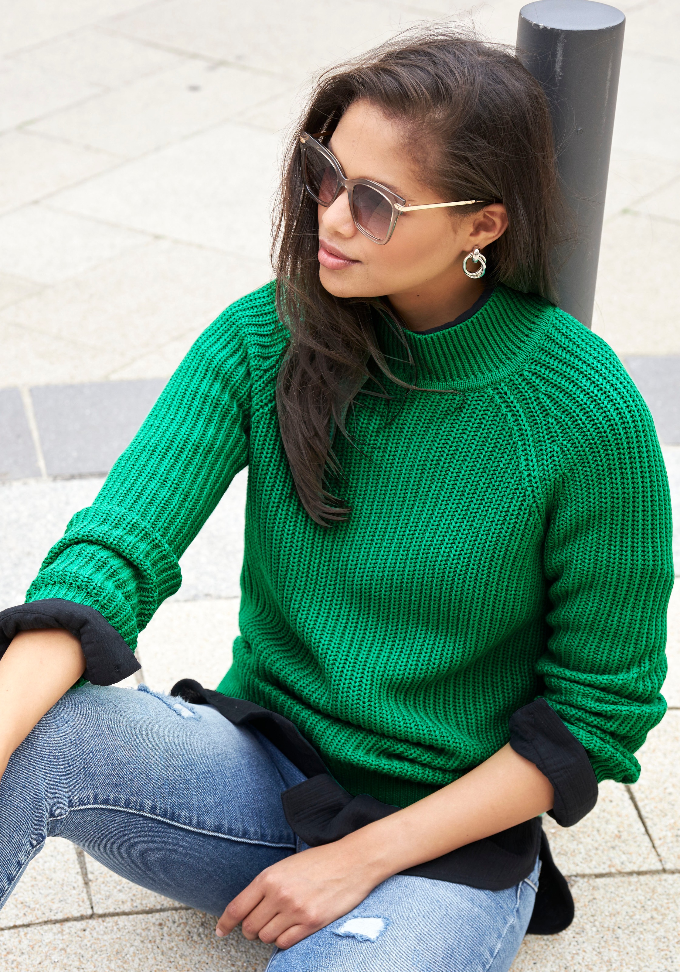 Laura Scott Strickpullover aus Grobstrick mit Stehkragen