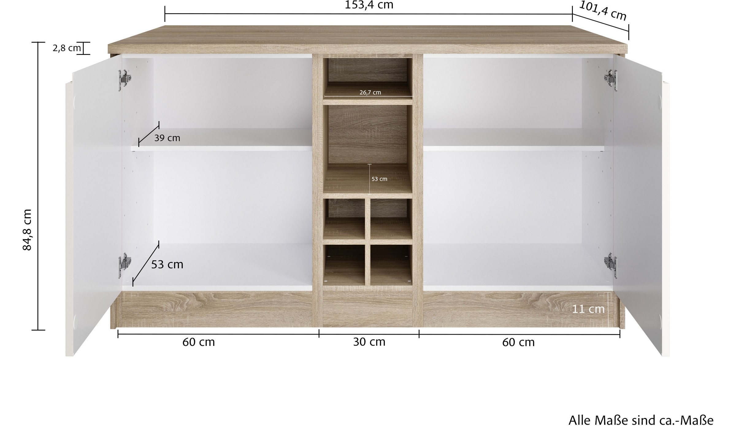 KOCHSTATION Kücheninsel »KS-Virginia«, Breite 153 cm, MDF-Fronten, Flaschenregal