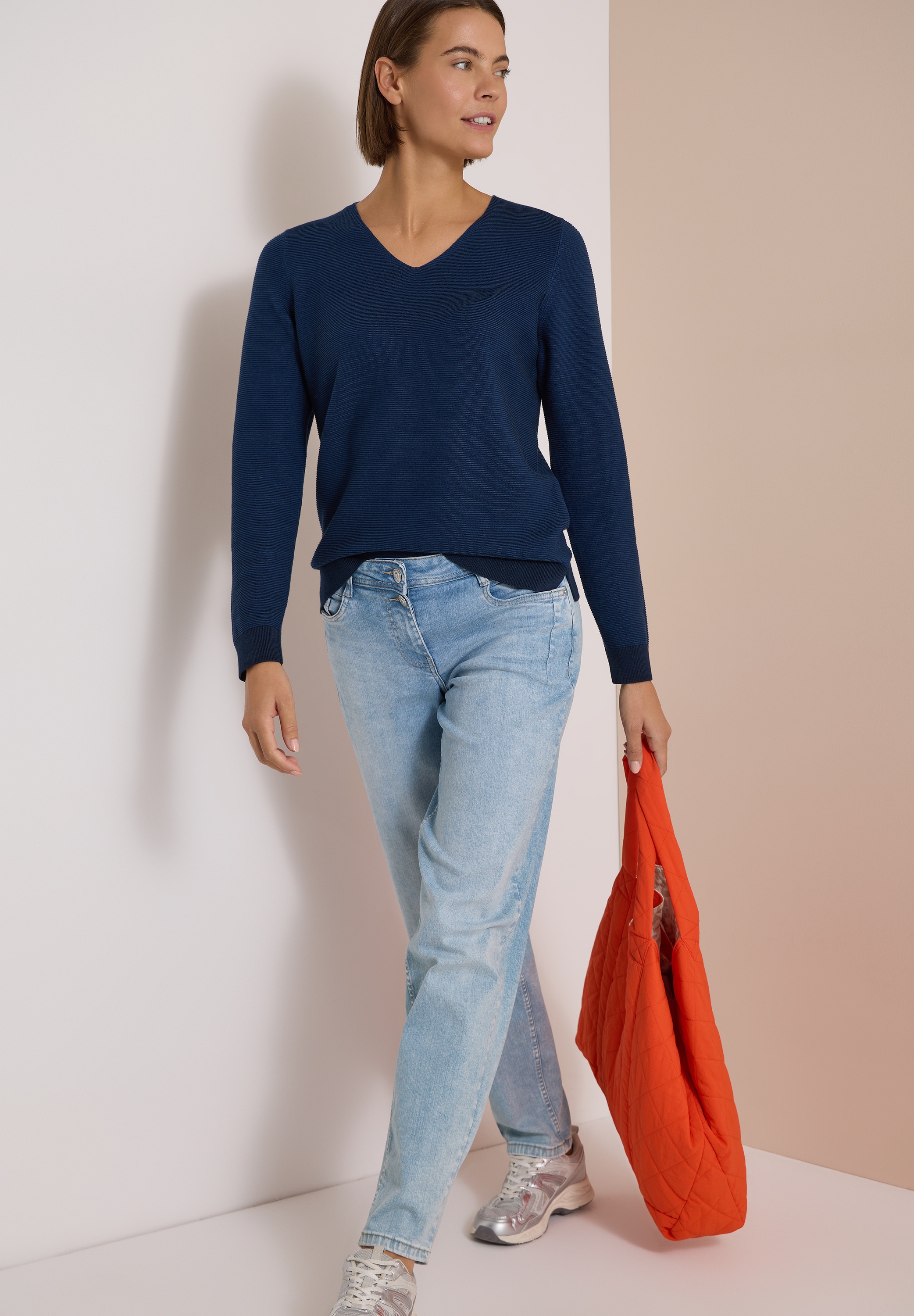 Cecil Strickpullover im Two-Tone-Look mit V-Neck