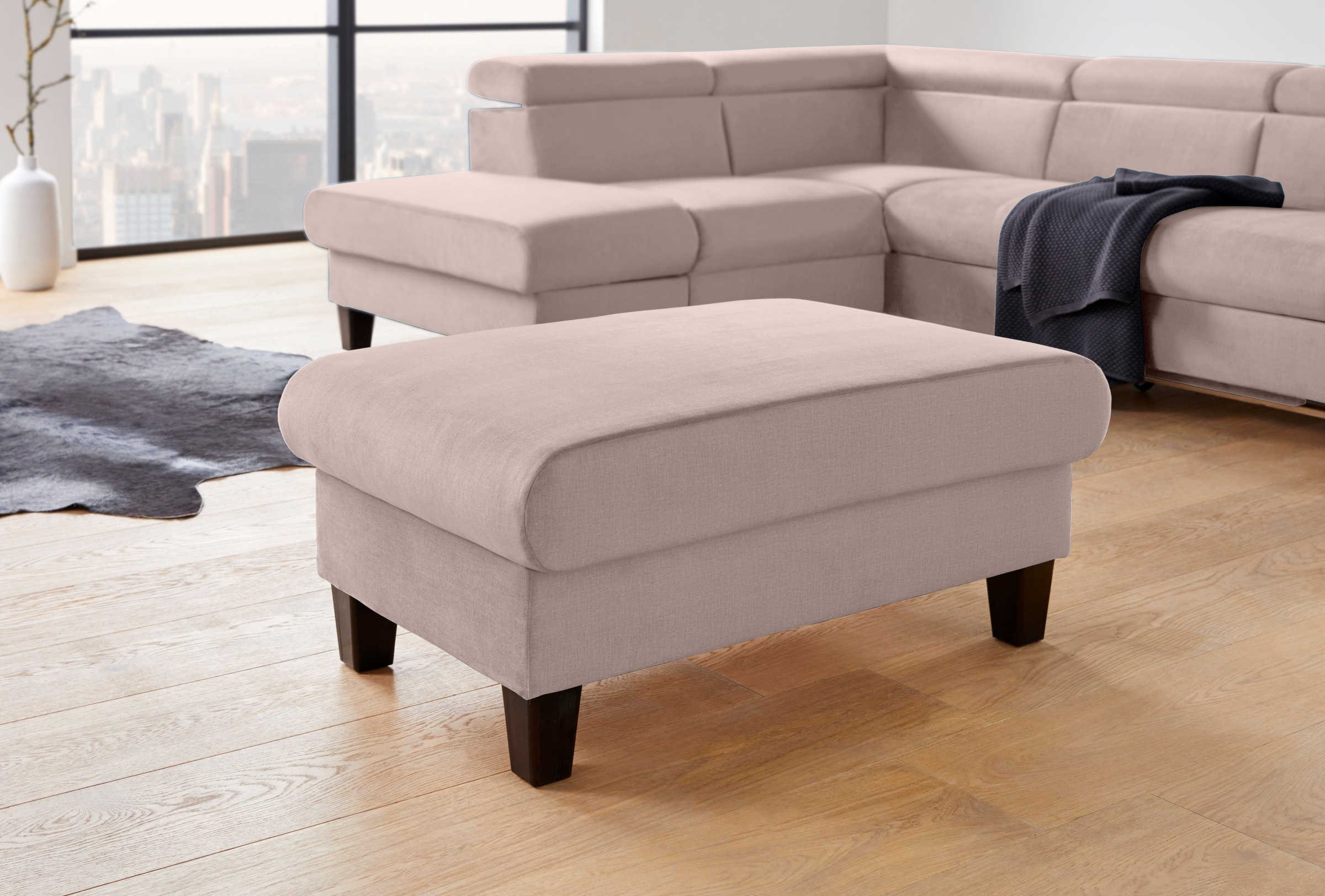 COTTA Polstergarnitur »Morven L-Form«, (Set), Set bestehend aus: Ecksofa mit Kopfteilverstellung & Hocker