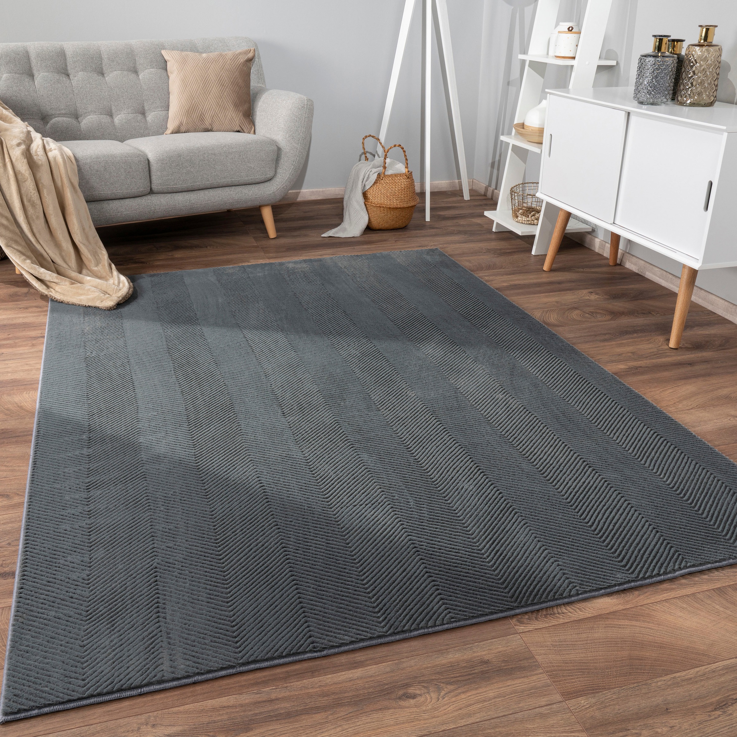 Paco Home Teppich »Haarlem 941«, rechteckig, 17 mm Höhe, Kurzflor, Uni Farben, Hoch-Tief Effekt, geometrisch, weich & kuschelig