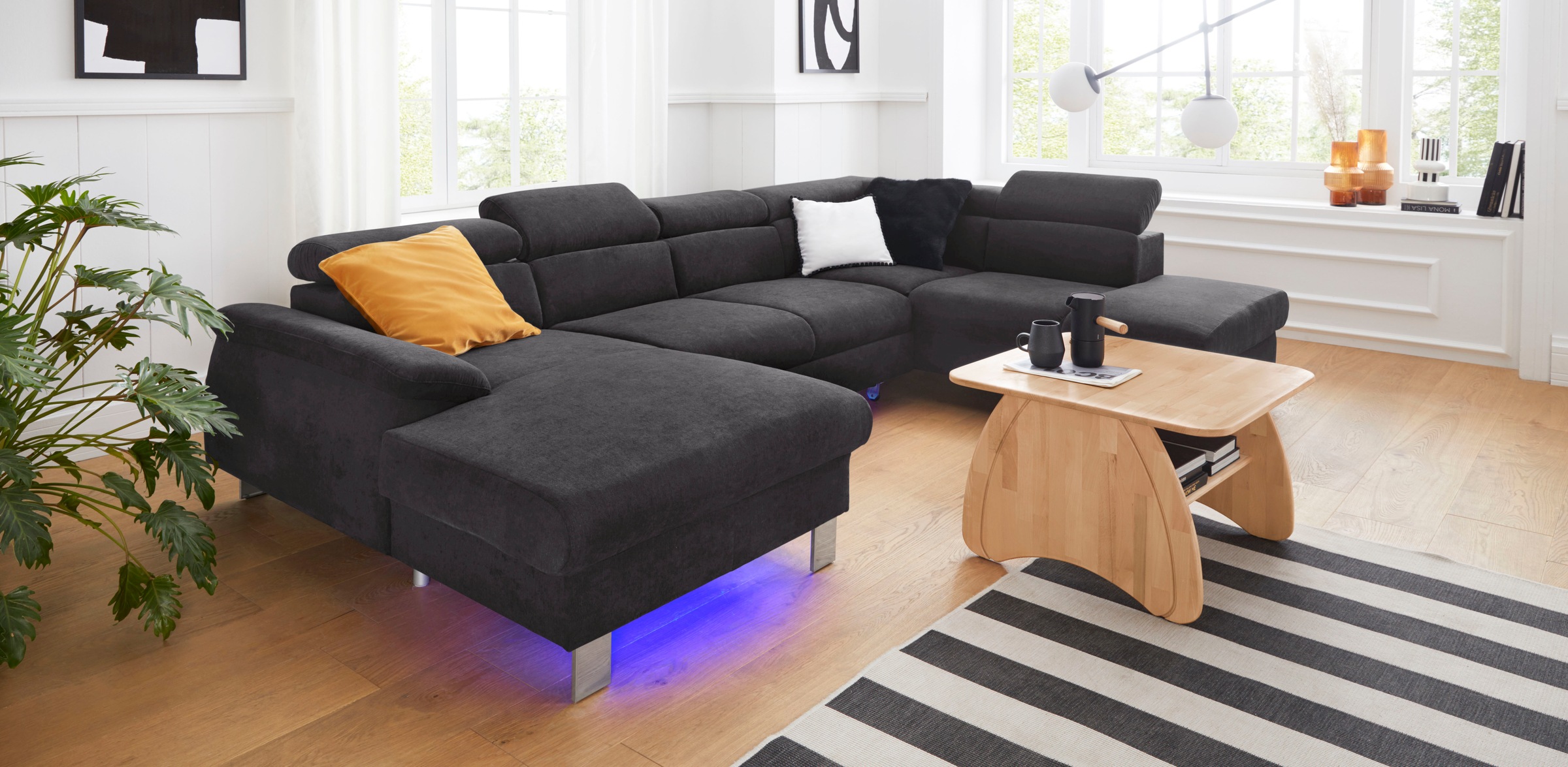COTTA Wohnlandschaft »Komaris U-Form«, inklusive Kopfteilverstellung, wahlweise mit Bettfunktion und RGB-LED