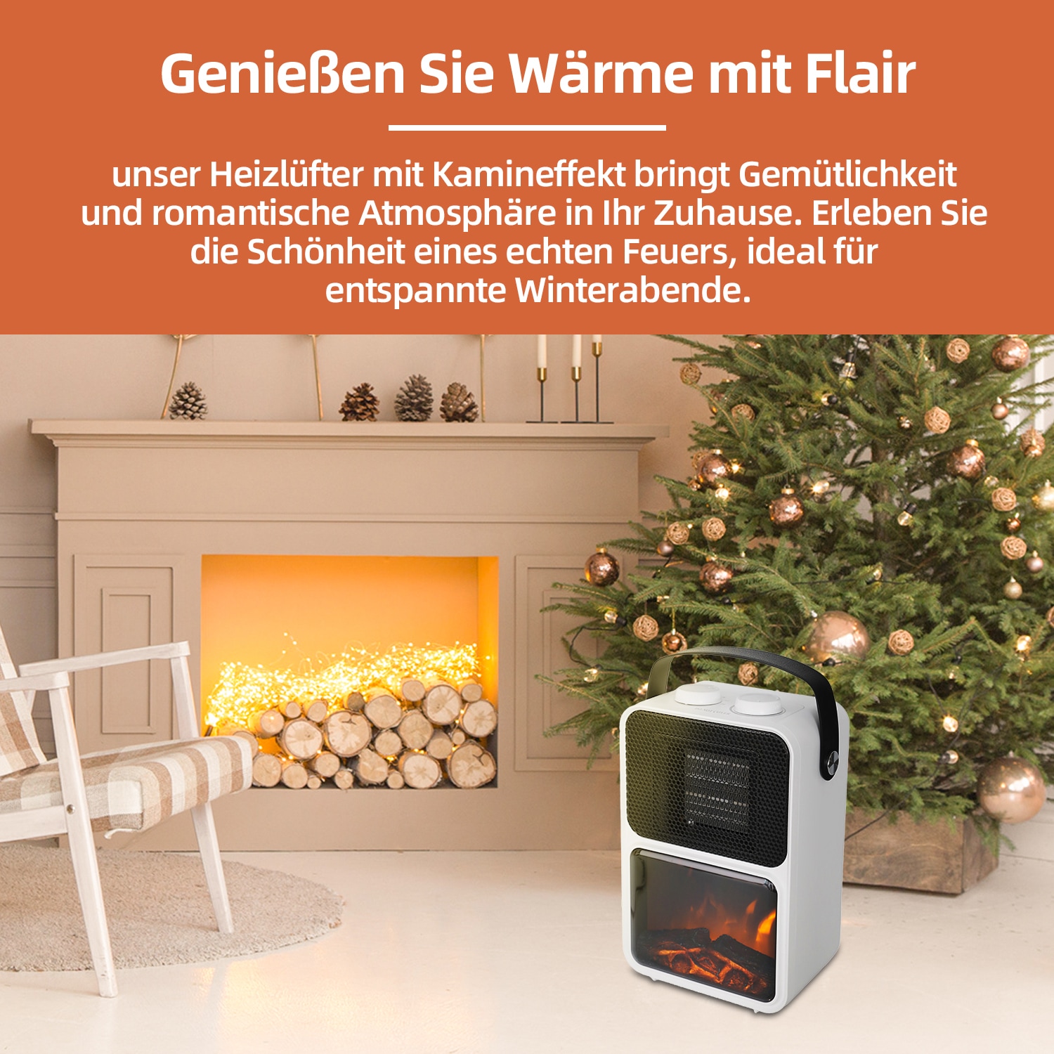 SHX Elektrokamin »Tragbarer Elektrokamin 1200W SHXFP12MINI weiß/schwarz« Flammeneffekt, Thermostat