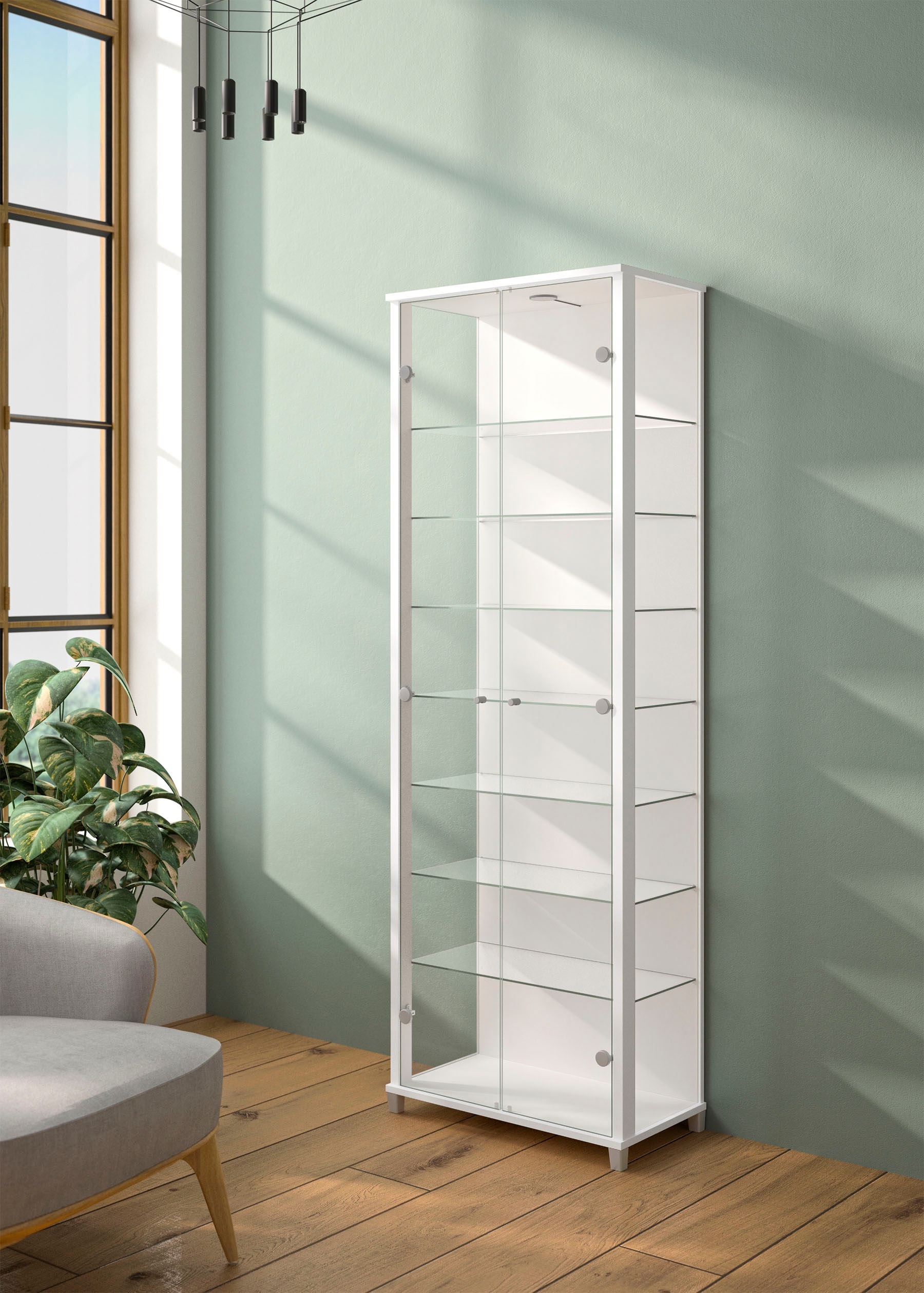 fif möbel Vitrine »Optima«, Standvitrine, Glastüren, 7 Böden, LED, vielseitig, perfekt für Sammler