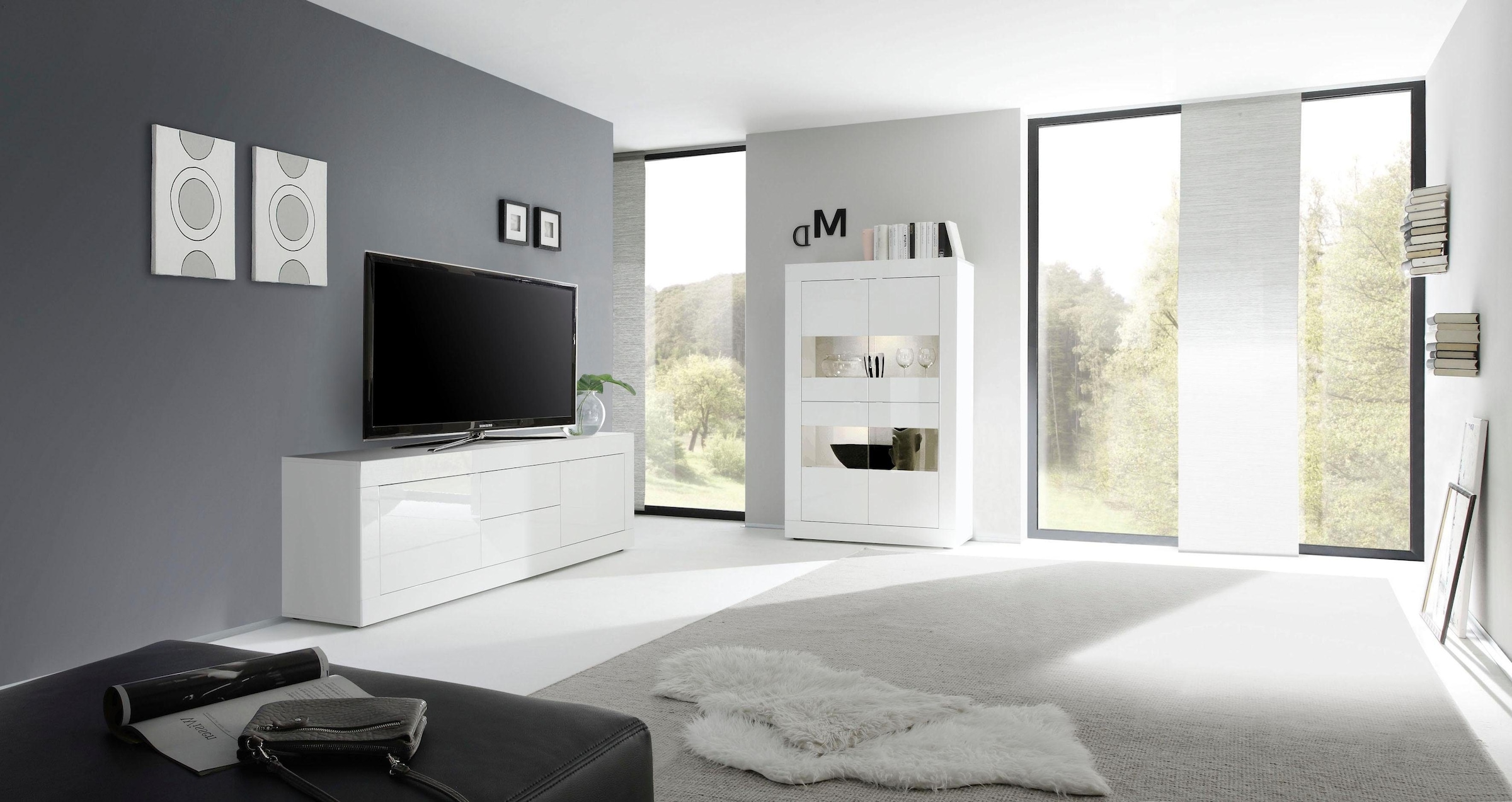 INOSIGN Vitrine »Basic Höhe 162 cm, Standvitrine mit 4 Türen - Metallgriffe,« Stauraumvitrine in moderner Rahmenoptik, Hochschrank, Anrichte