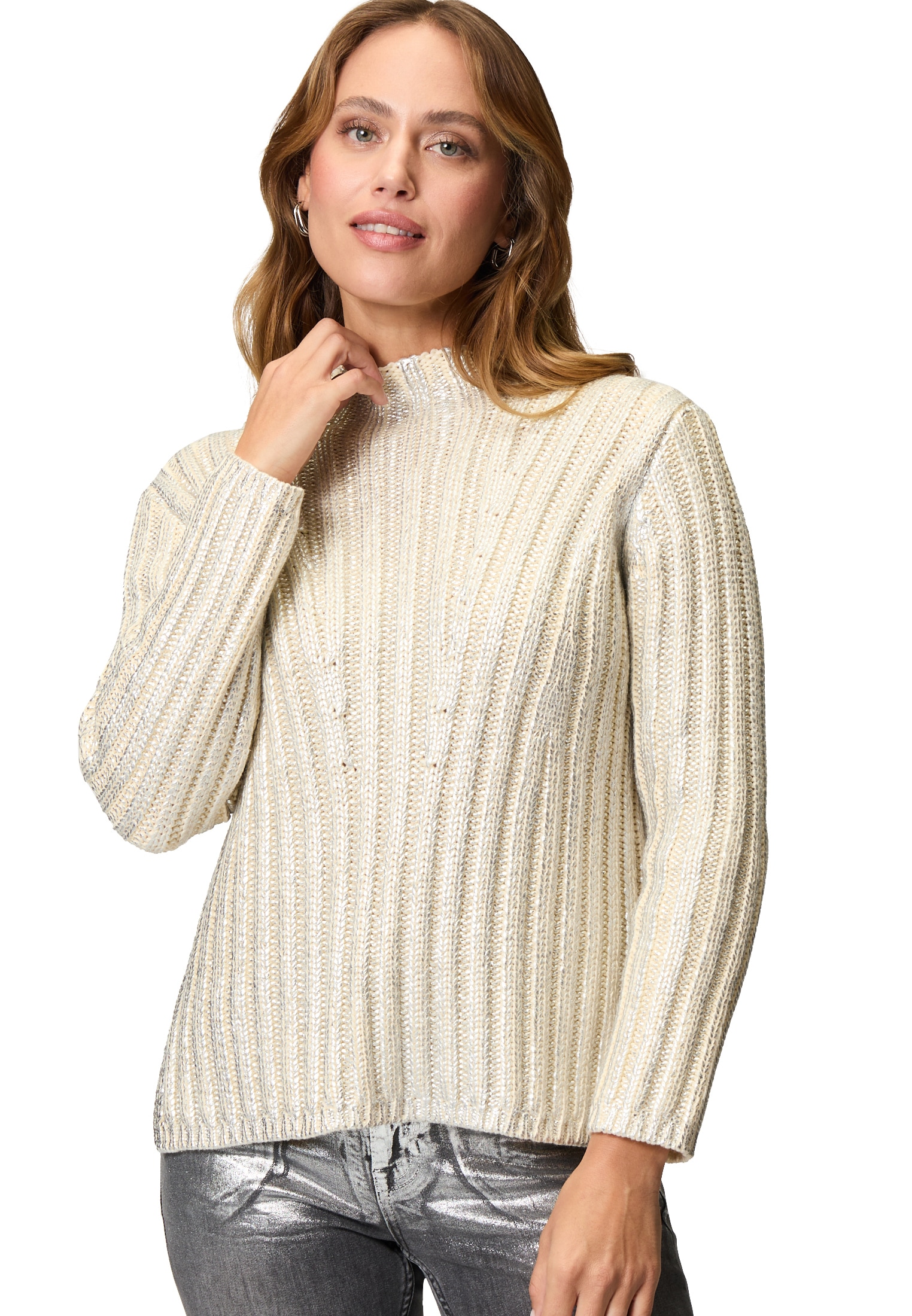 Zero Rundhalspullover »Pullover mit Silberglanz Effekt«