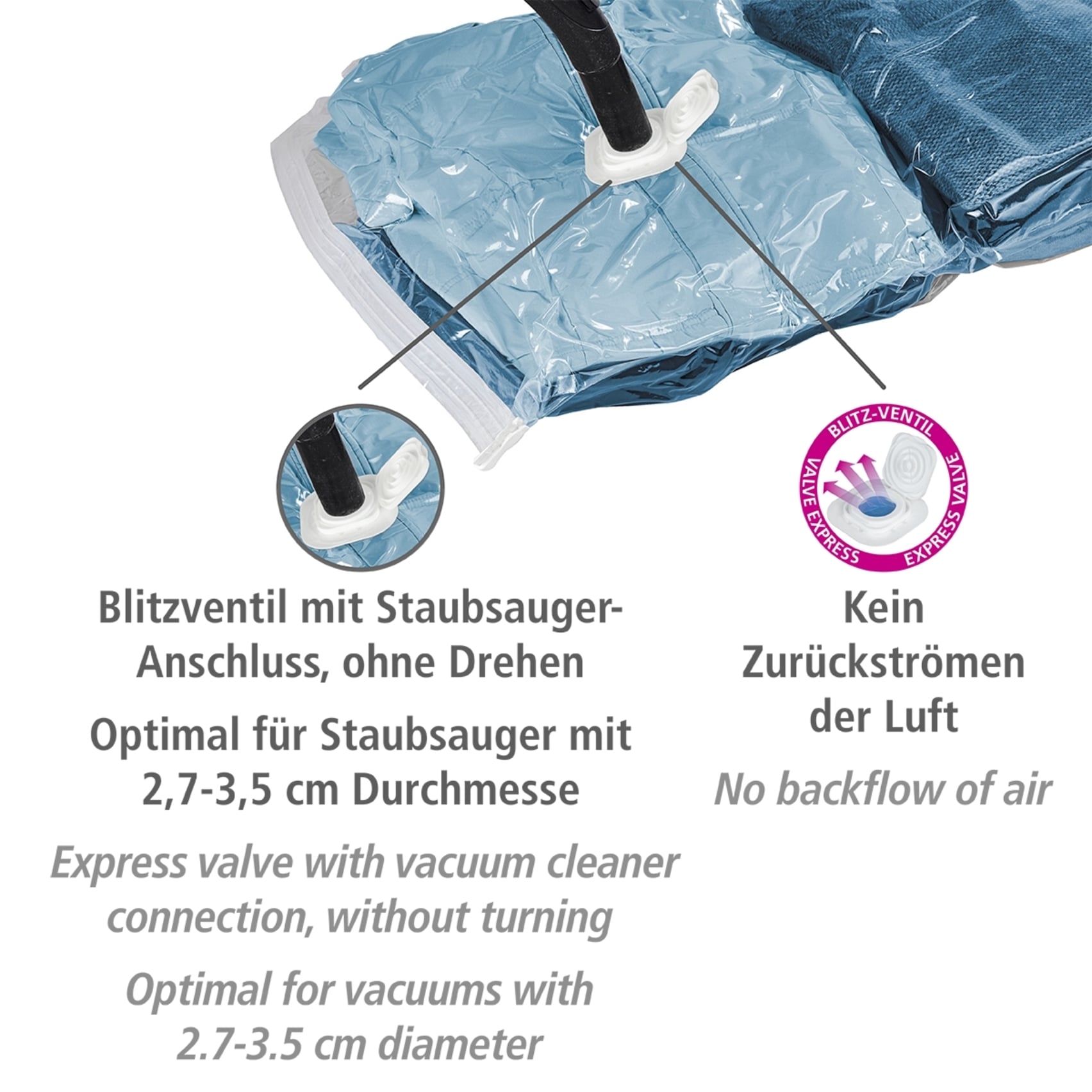 WENKO Vakuumierbeutel »Reise-Set«, (Set, 6 tlg.), Vakuumbeutel für Kleidung zur platzsparenden Aufbewahrung, 2 Größen
