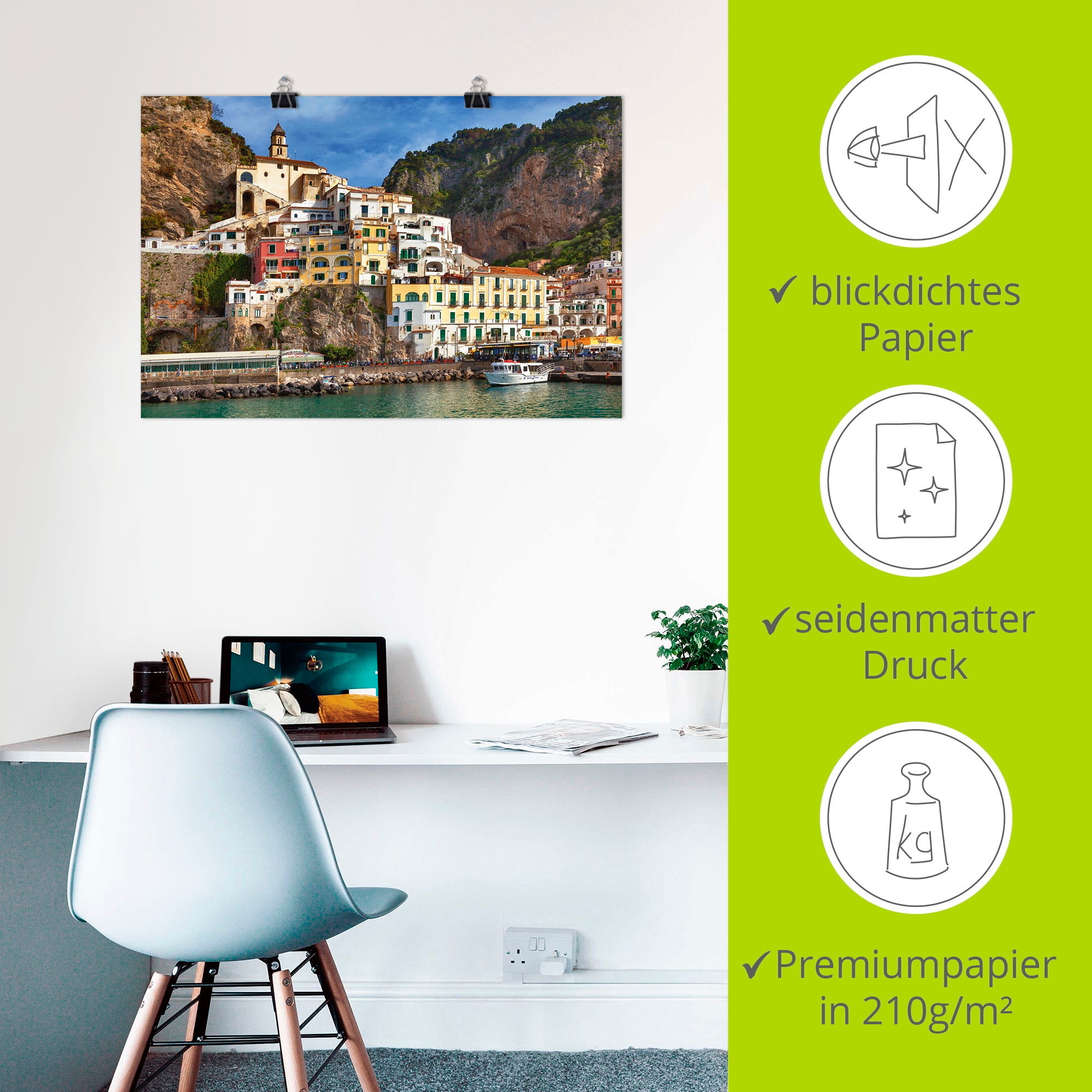 Artland Wandbild »Hafen von Amalfi an der Amalfiküste«, Italien, (1 St.), als Alubild, Outdoorbild, Leinwandbild, Poster in verschied. Größen