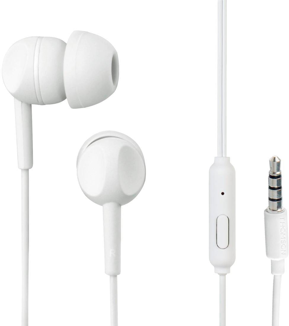 Thomson In-Ear-Kopfhörer »In Ear Kopfhörer mit Kabel und Geräuschunterdrückung, Mikrofon, Weiß«, Geräuschisolierung, Headset, Telefonfunktion, Rufannahmetaste