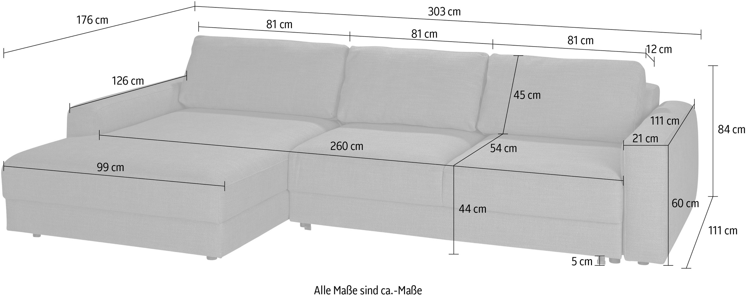 TRENDMANUFAKTUR Ecksofa »Bourbon II, hoher Sitzkomfort, extrabreite Recamiere für Relaxkomfort« wahlweise mit Bettfunktion und Bettkasten, zeitlos und elegant, L-Form