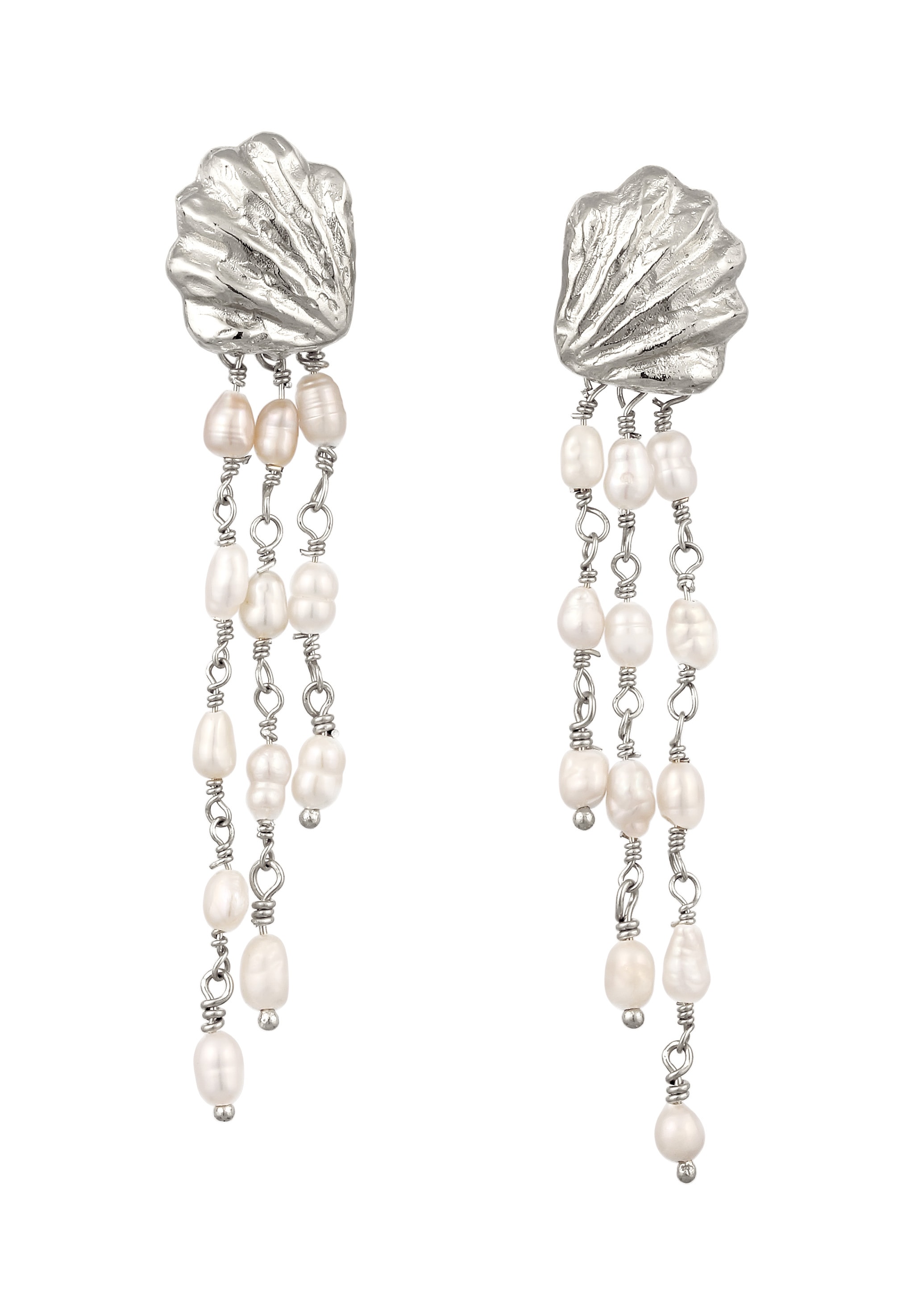 HAZE & GLORY Paar Ohrhänger »Ohrringe Muschel Ohrhänger lang mit Süßwasserperlen Weiß 925 Sterling Silber«