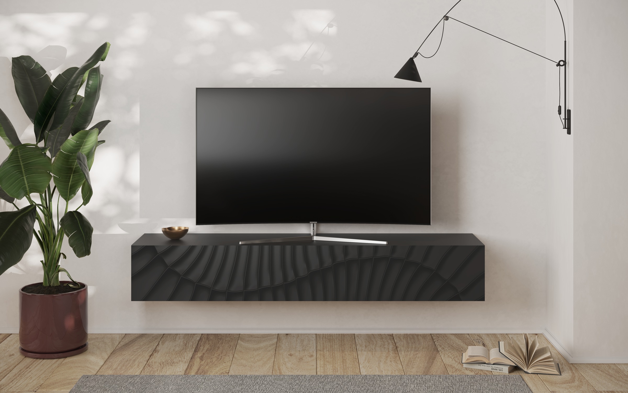 INOSIGN Lowboard »Snake Breite 180 cm, modernes TV-Board hängend mit 1 Klappe,«, TV-Möbel, TV-Schrank, Front mit Siebdruck
