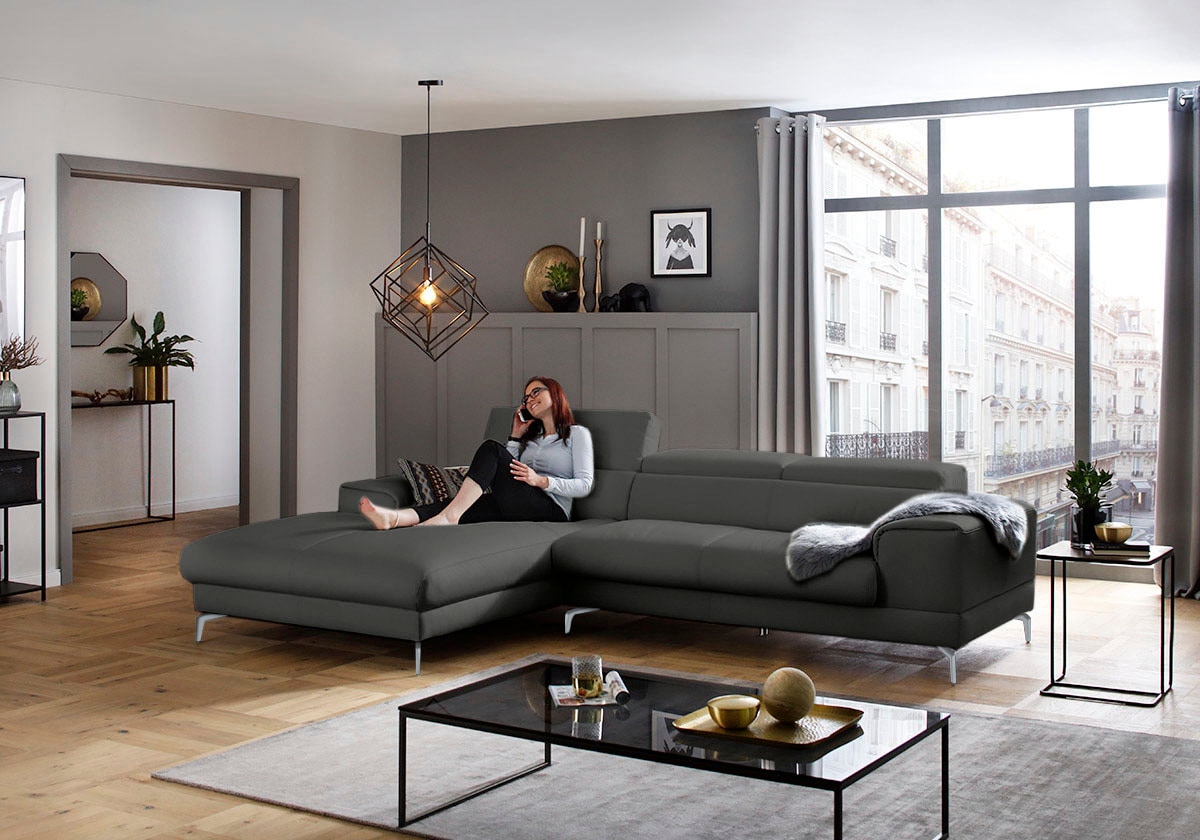 W.SCHILLIG Ecksofa »piedroo, Designsofa mit tollem Sitzkomfort, bequem und elegant, L-Form«, Kopfteilverstellung, wahlweise mit Sitztiefenverstellung, Breite 303cm